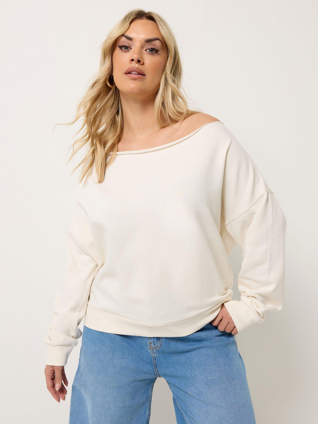 Image 1 of 5 of Yours Curve Off The Shoulder Sweatshirt - Cream