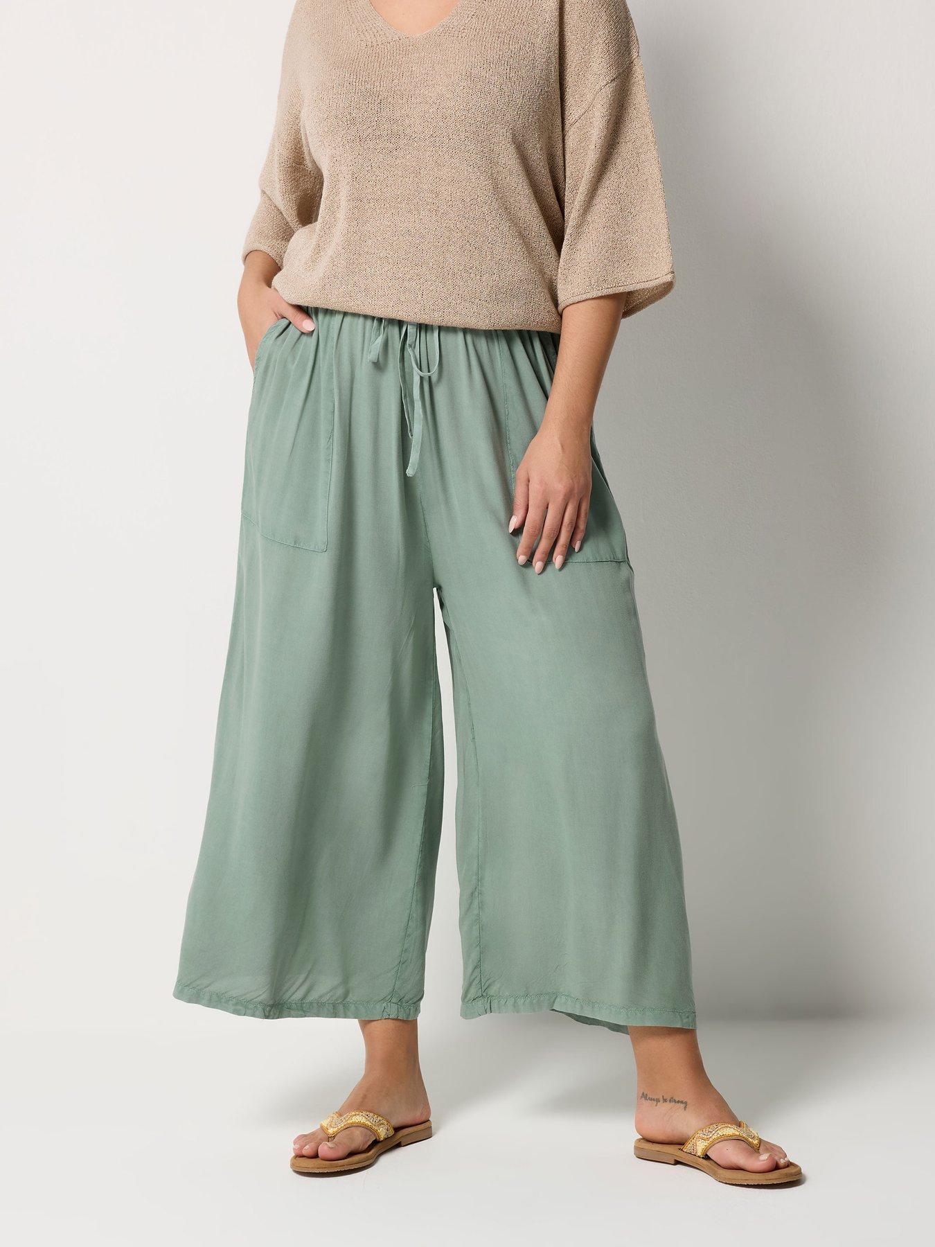 Yours Curve Chambray Culotte - Green