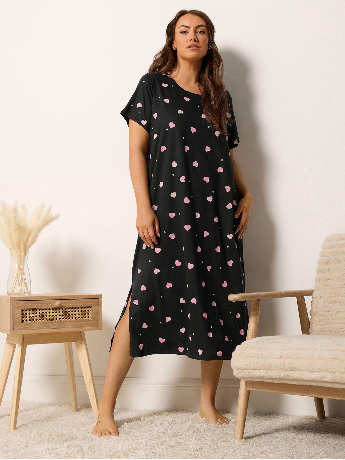 Yours Curve Heart Print Midaxi Nightdress - Black