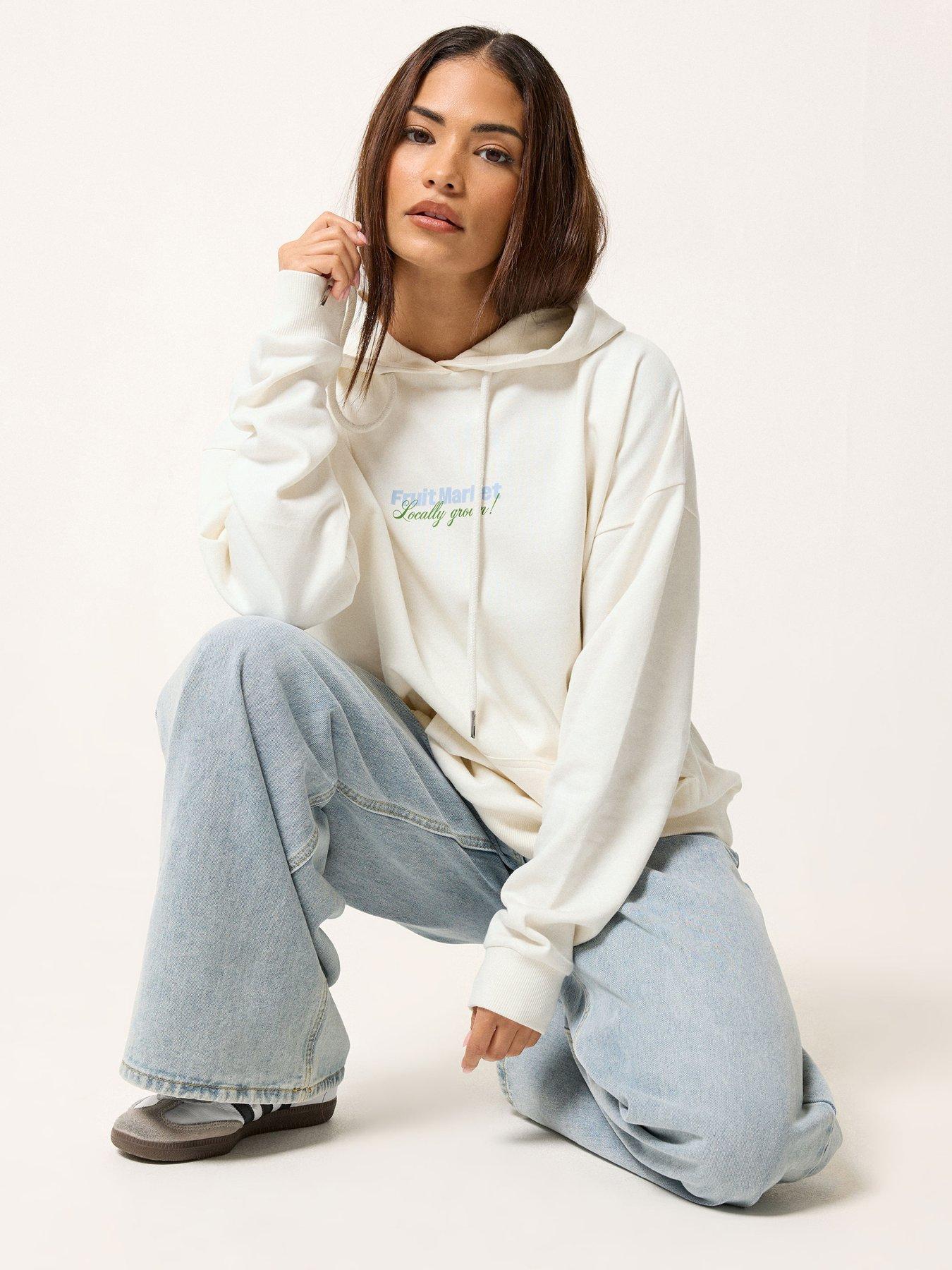 PixieGirl Petite Blueberry Oversized Hoodie - Cream