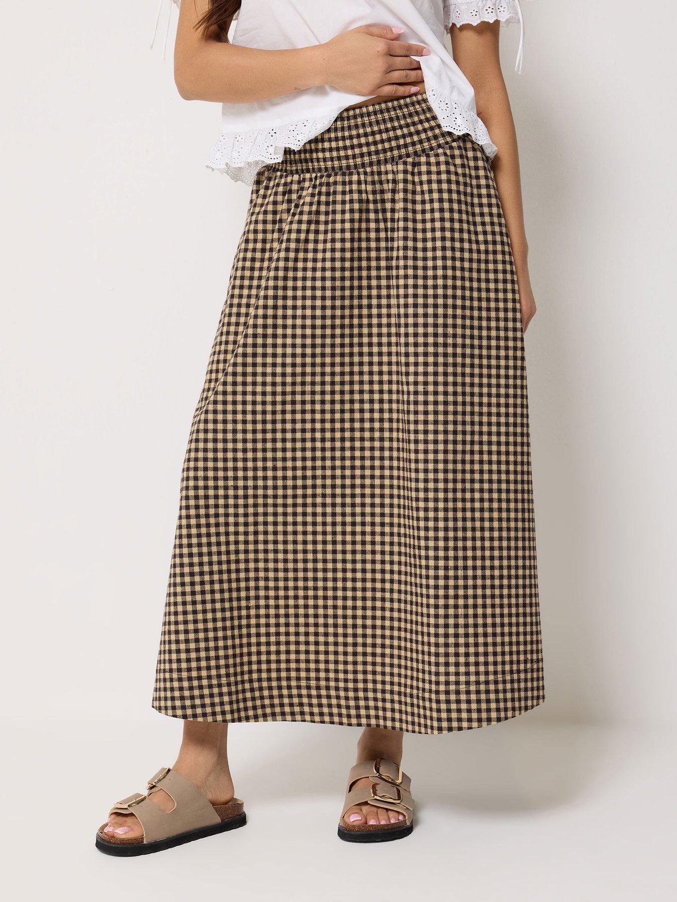 PixieGirl Petite Gingham Shirred Skirt