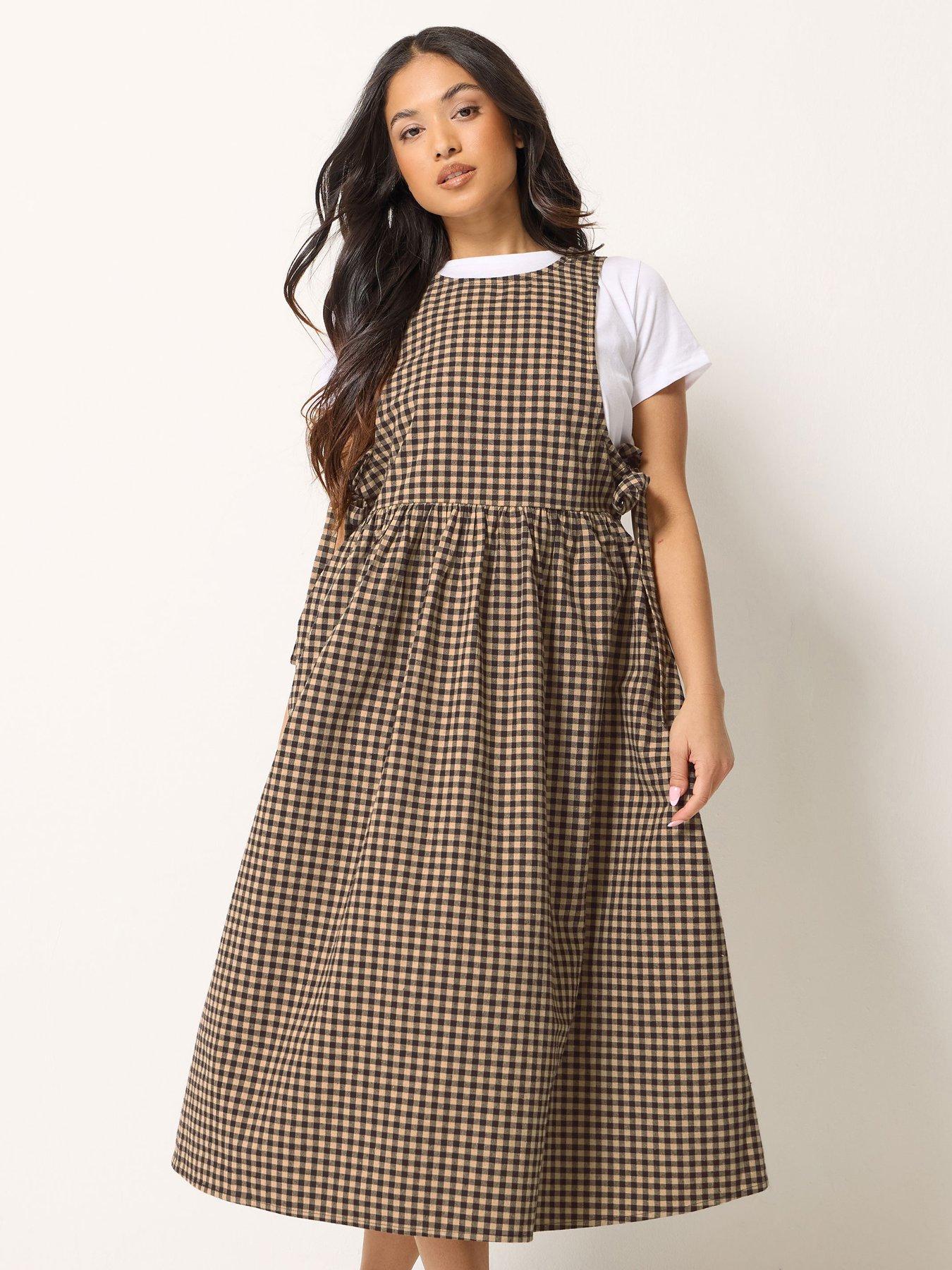 PixieGirl Petite Gingham Tie Pinafore Dress