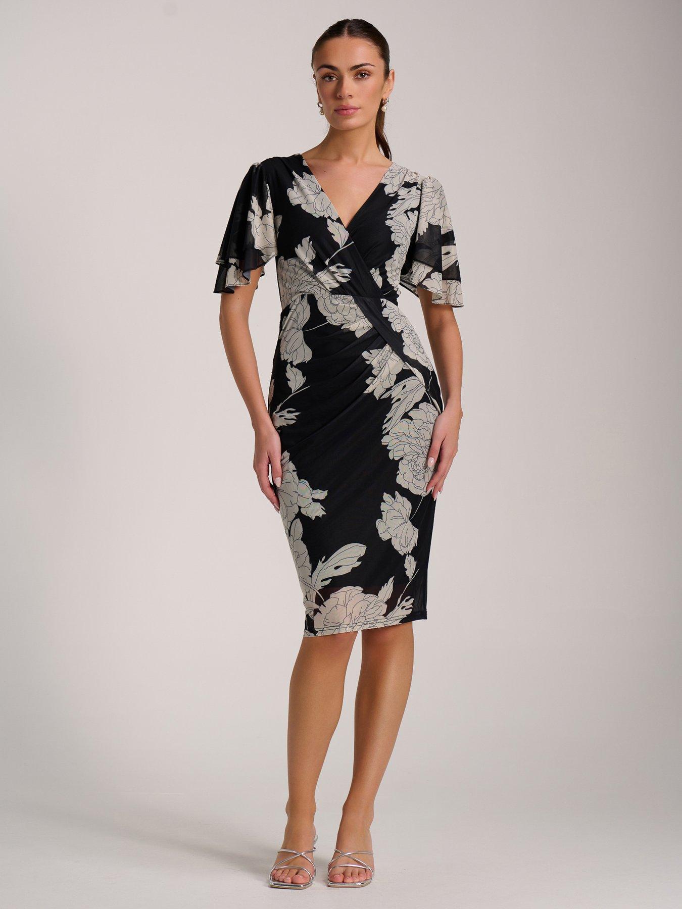 Jolie Moi Angel Sleeve Ruched Mesh Bodycon Dress