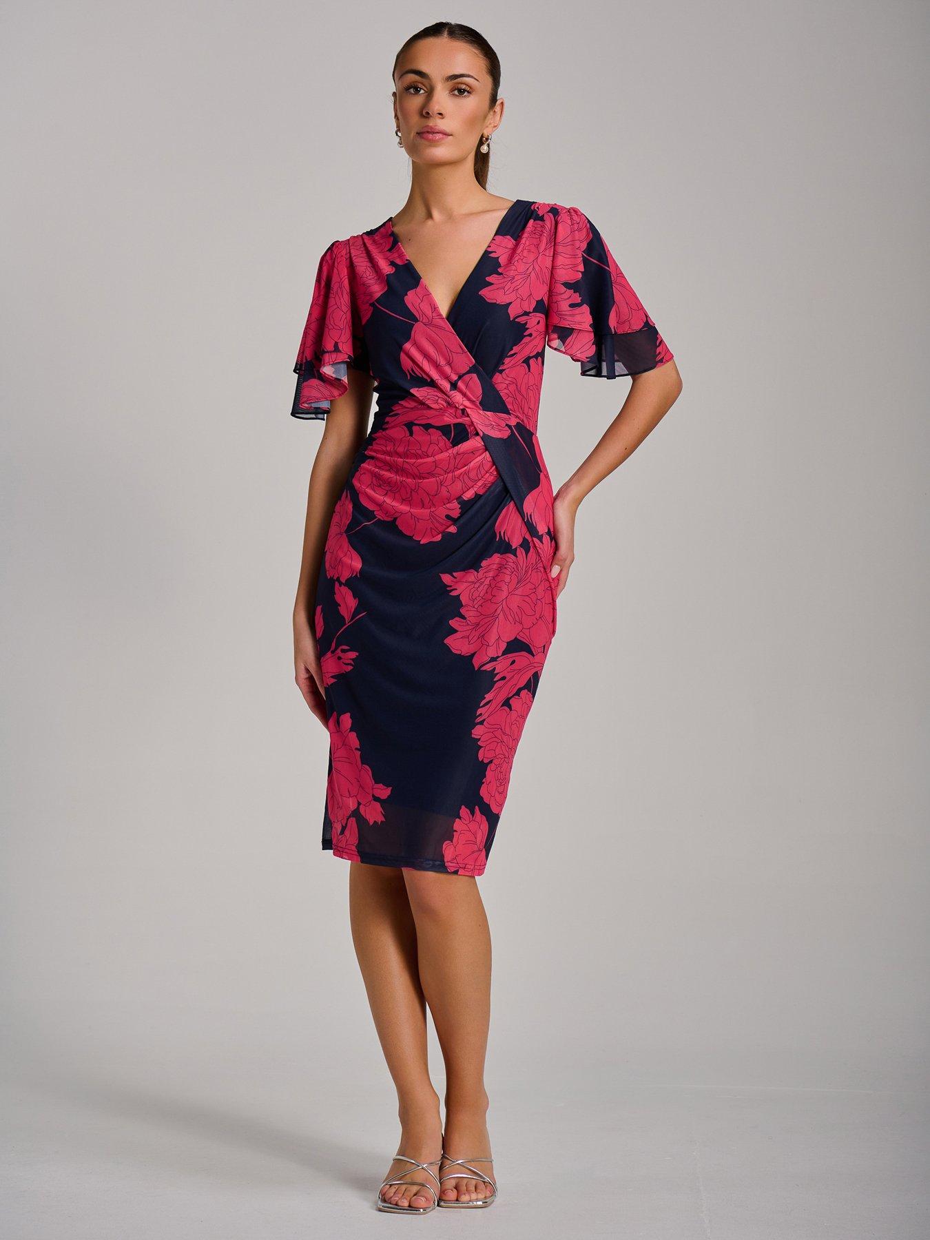 jolie-moi-angel-sleeve-ruched-mesh-bodycon-dress-red