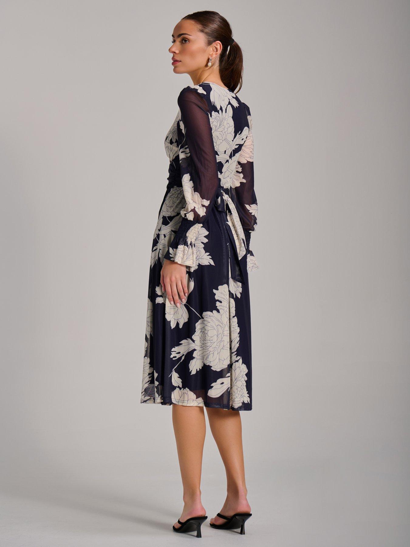Image 2 of 7 of Jolie Moi Long Sleeve Printed Mesh Midi Dress