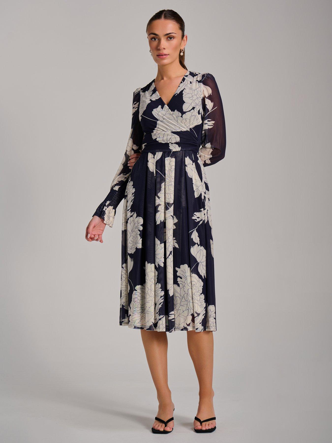 Image 3 of 7 of Jolie Moi Long Sleeve Printed Mesh Midi Dress