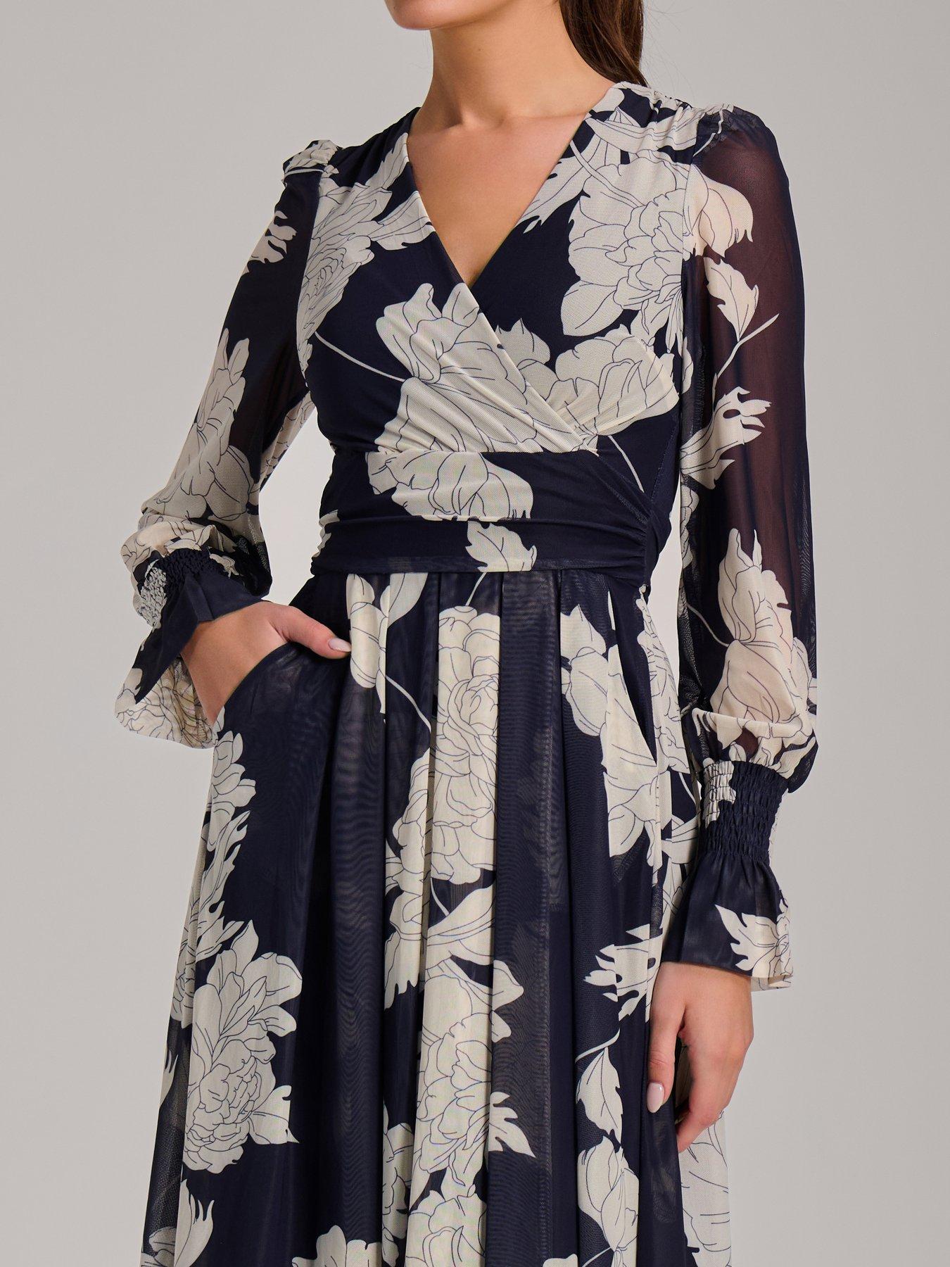 Image 4 of 7 of Jolie Moi Long Sleeve Printed Mesh Midi Dress
