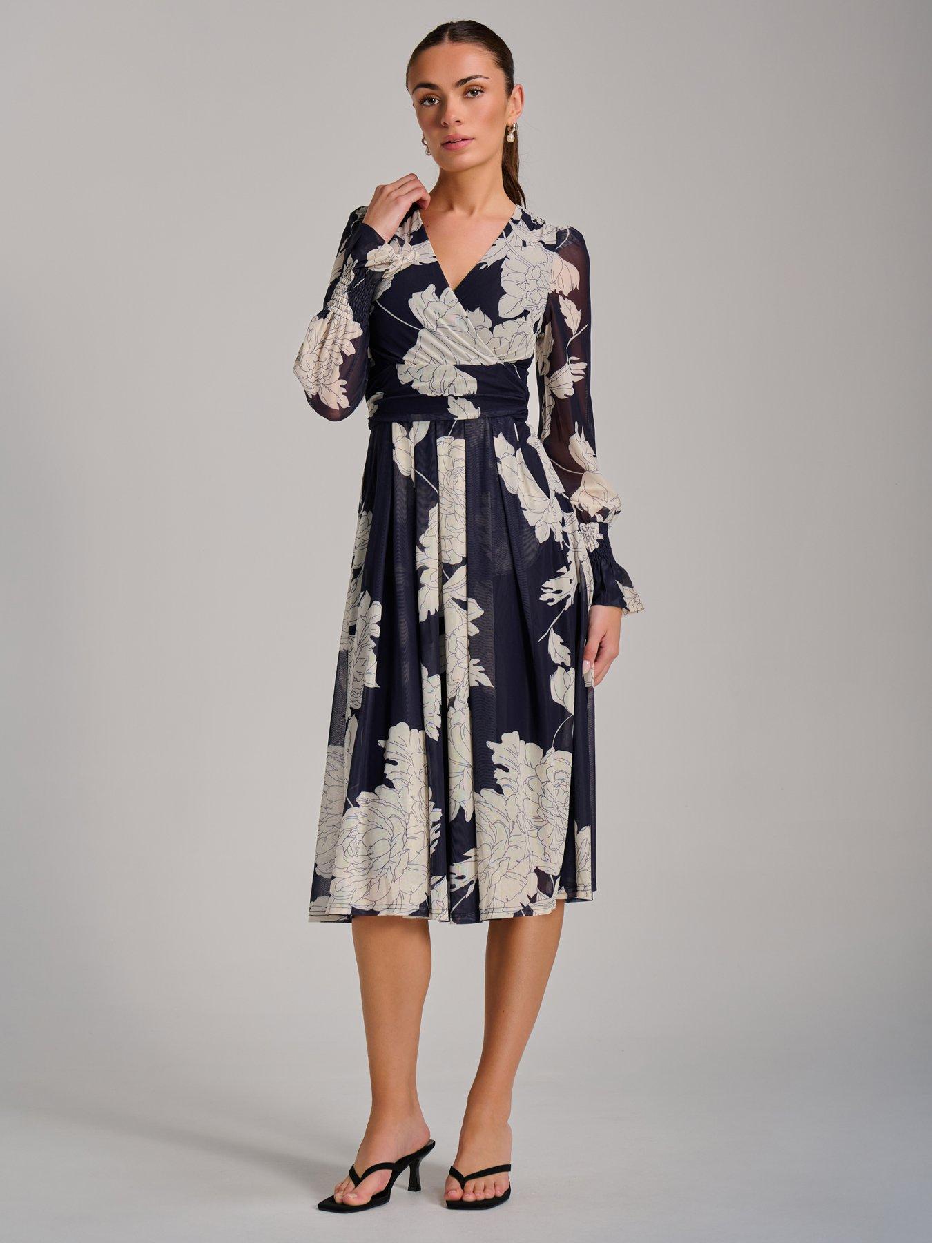 Image 5 of 7 of Jolie Moi Long Sleeve Printed Mesh Midi Dress