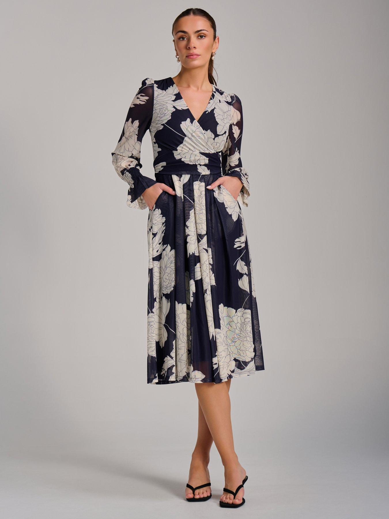 Image 6 of 7 of Jolie Moi Long Sleeve Printed Mesh Midi Dress