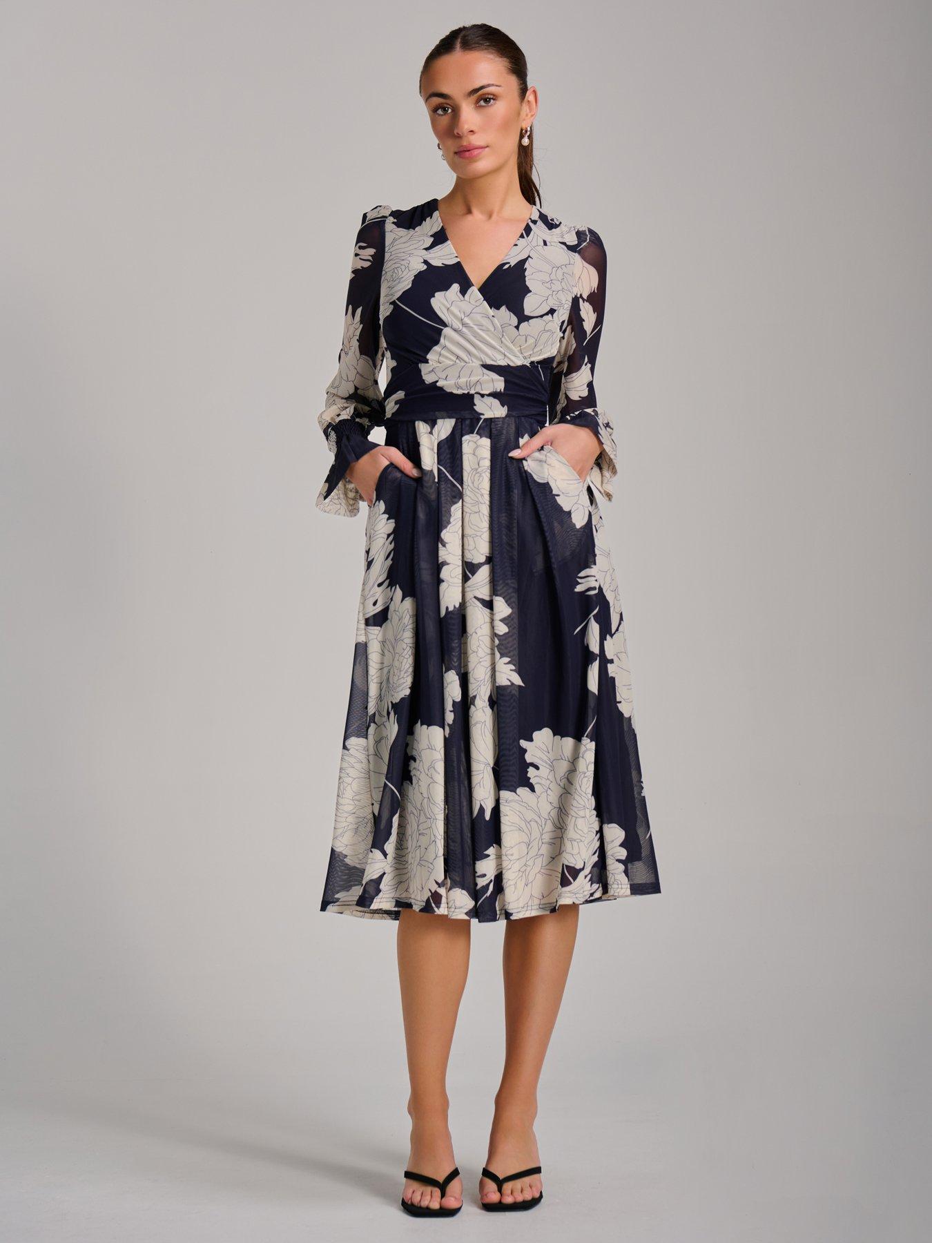Image 7 of 7 of Jolie Moi Long Sleeve Printed Mesh Midi Dress