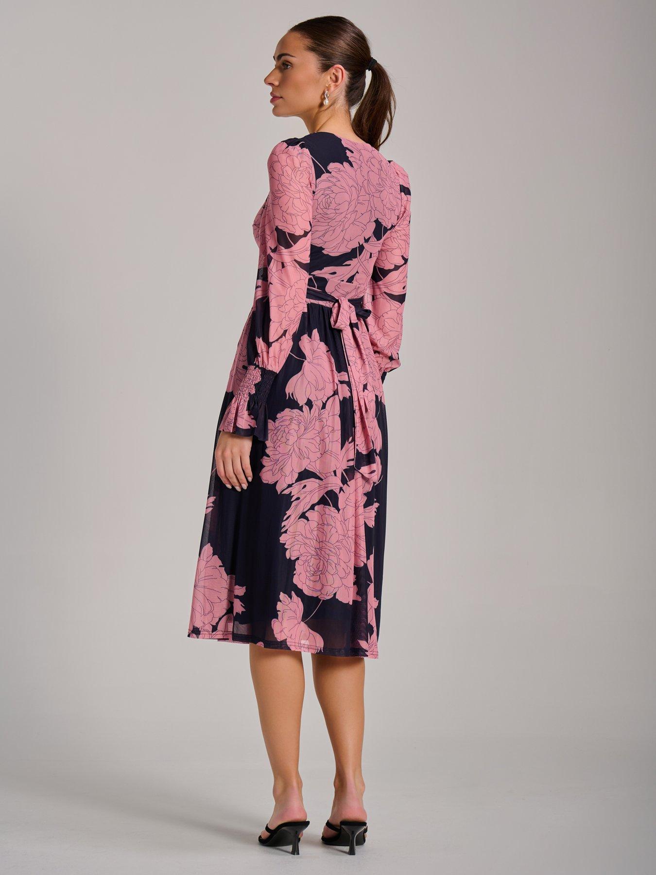 Image 2 of 7 of Jolie Moi Long Sleeve Printed Mesh Midi Dress