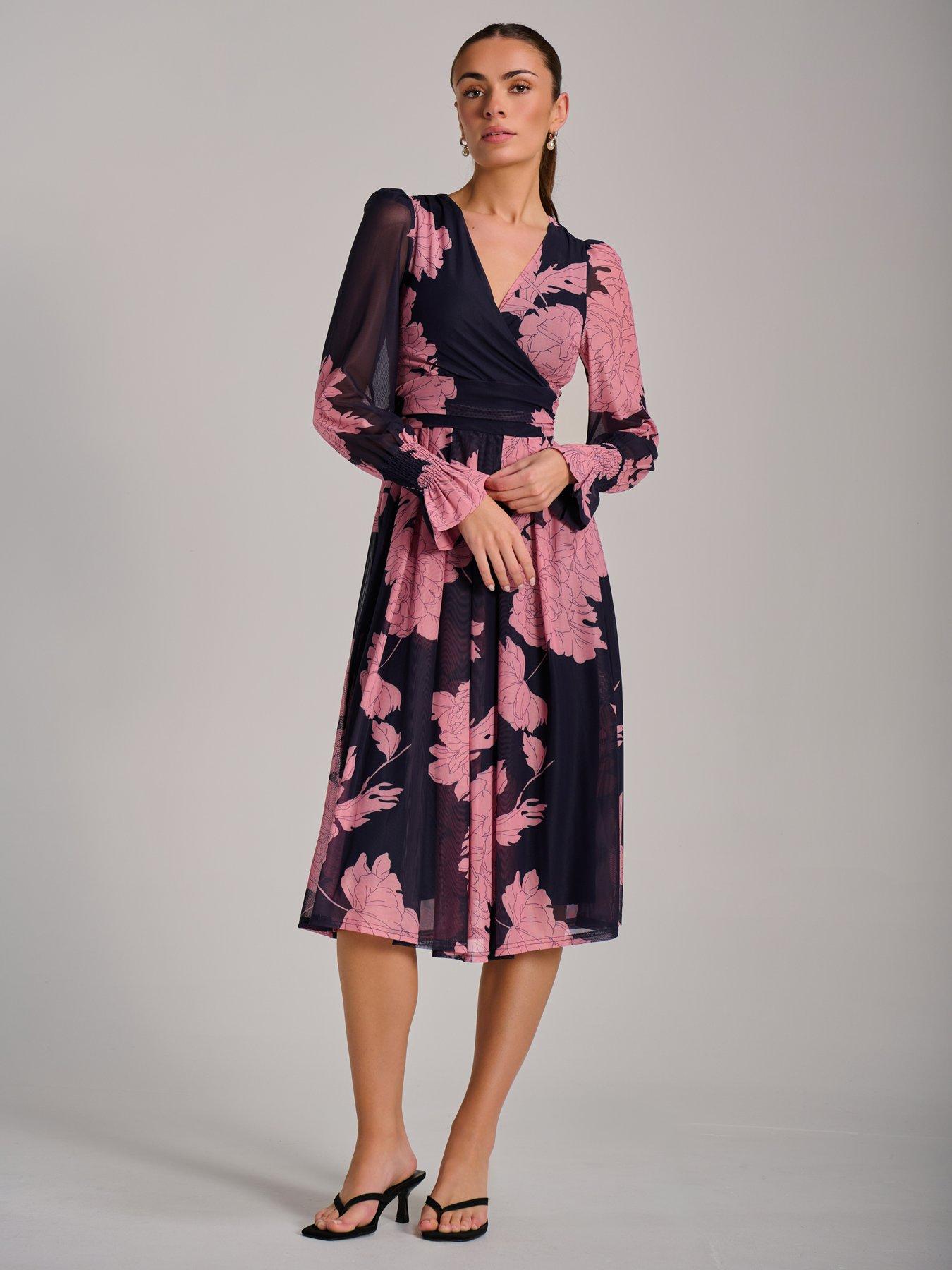 Image 3 of 7 of Jolie Moi Long Sleeve Printed Mesh Midi Dress