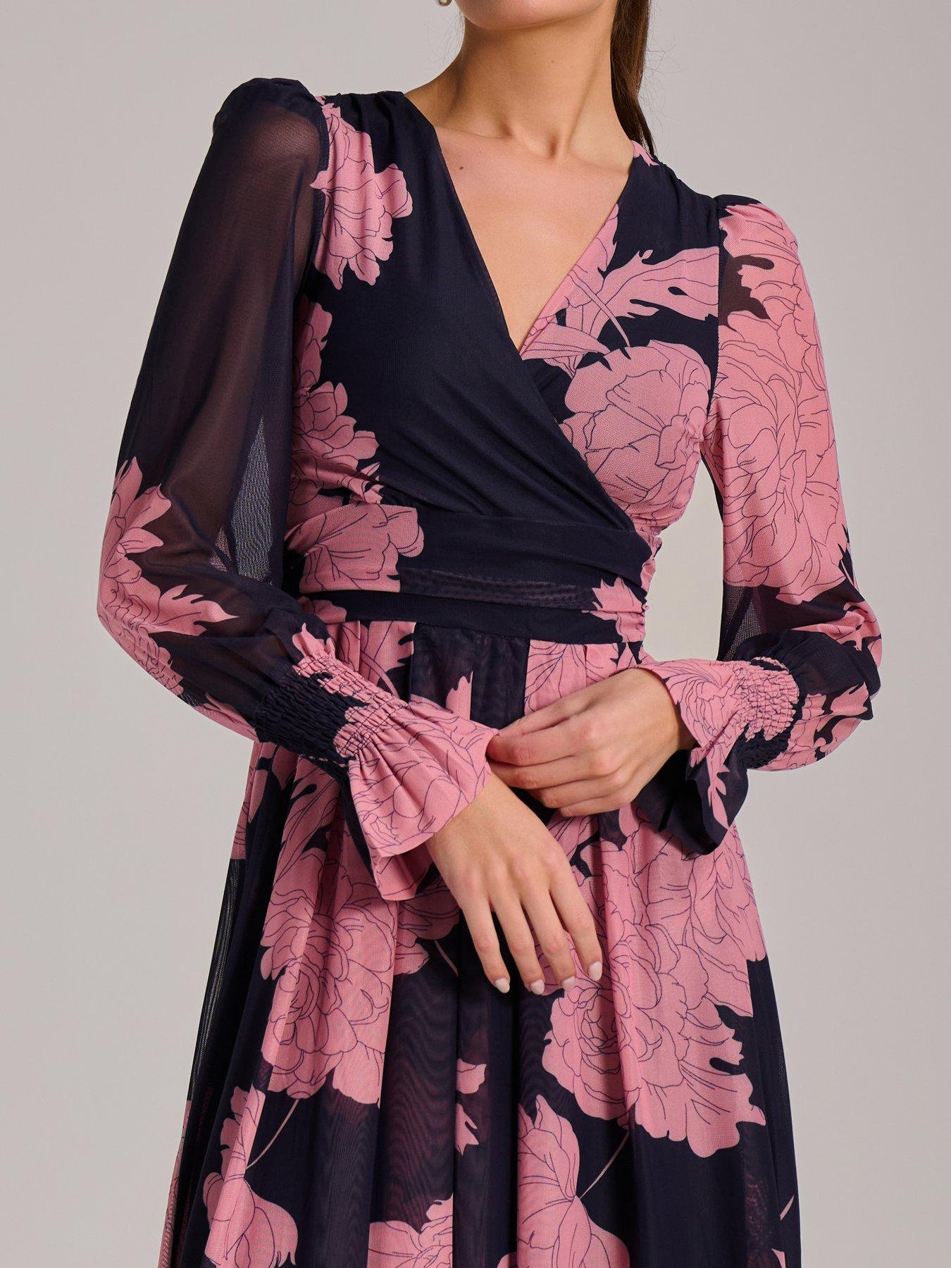 Image 4 of 7 of Jolie Moi Long Sleeve Printed Mesh Midi Dress