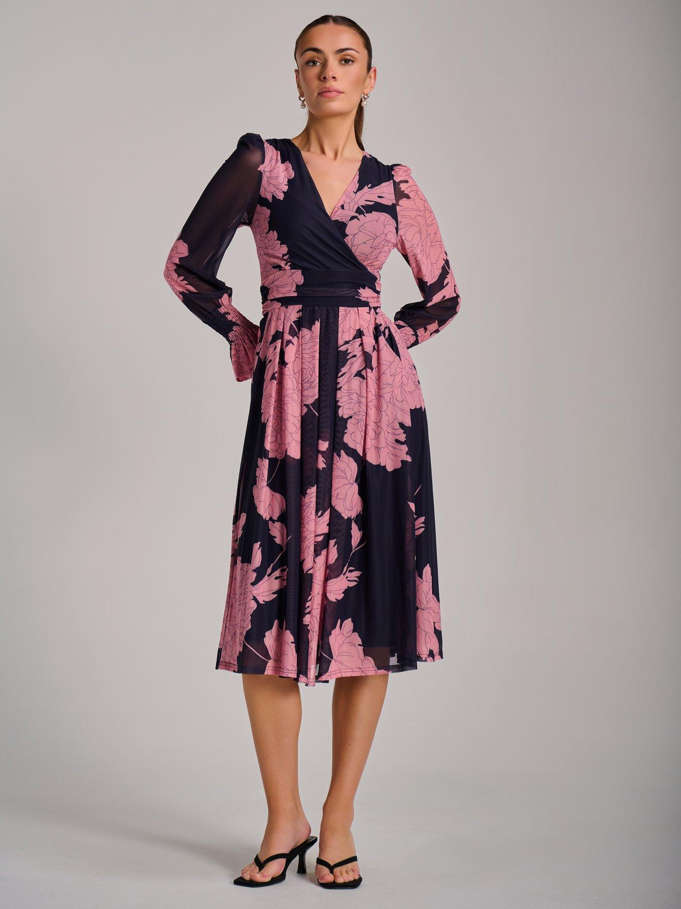 Image 5 of 7 of Jolie Moi Long Sleeve Printed Mesh Midi Dress