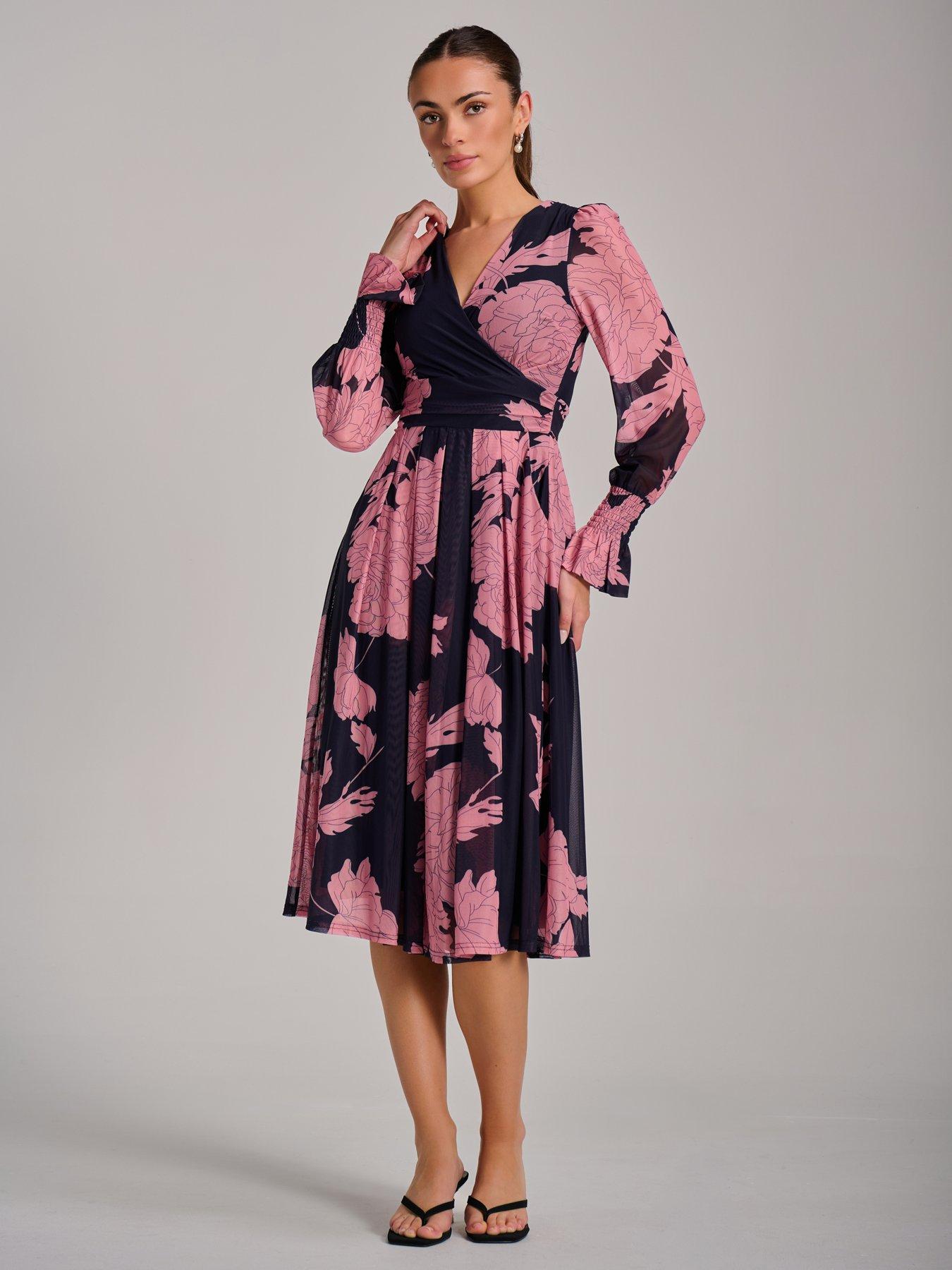 Image 6 of 7 of Jolie Moi Long Sleeve Printed Mesh Midi Dress