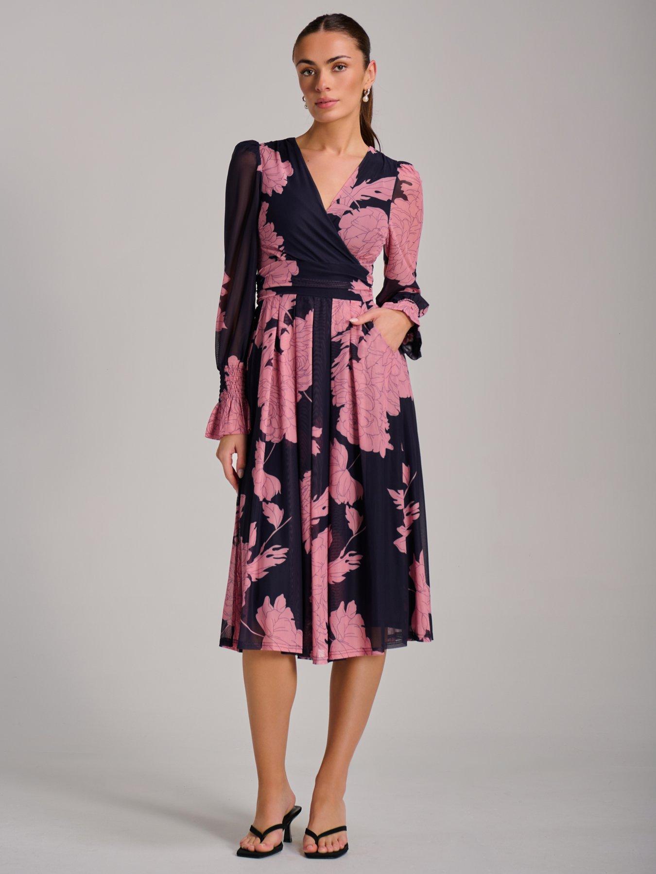 Image 7 of 7 of Jolie Moi Long Sleeve Printed Mesh Midi Dress