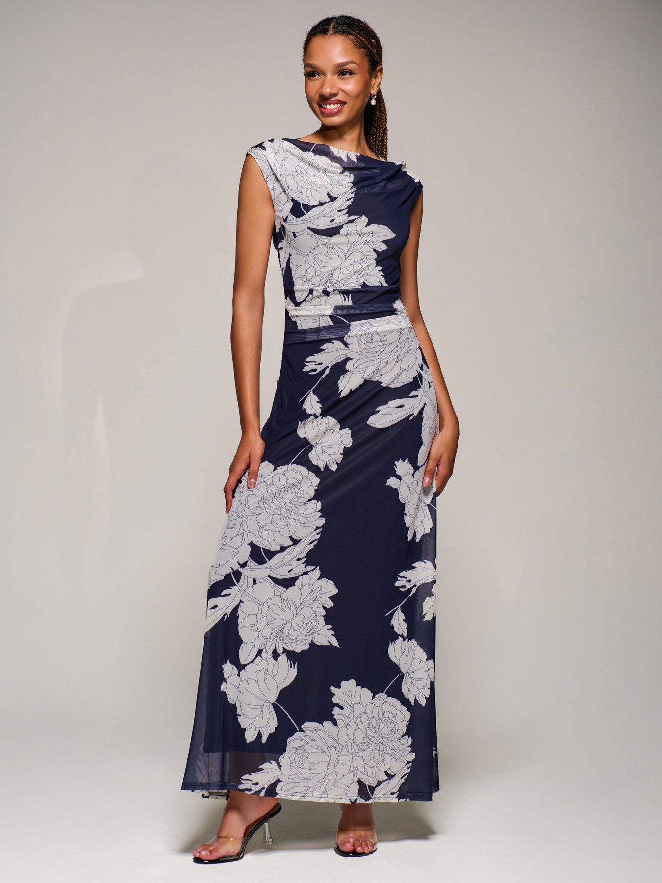 Image 1 of 7 of Jolie Moi Multiway Neckline Mesh Maxi Dress