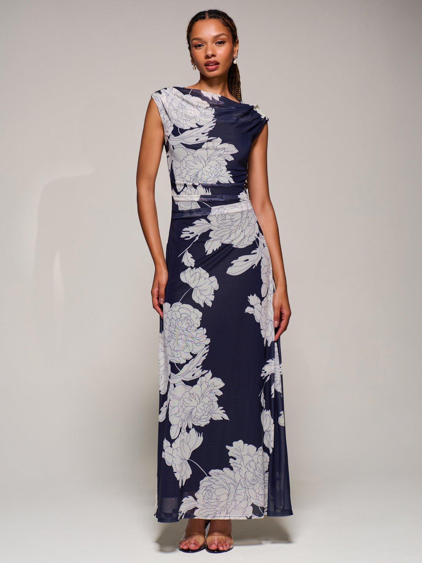 Image 5 of 7 of Jolie Moi Multiway Neckline Mesh Maxi Dress - Navy