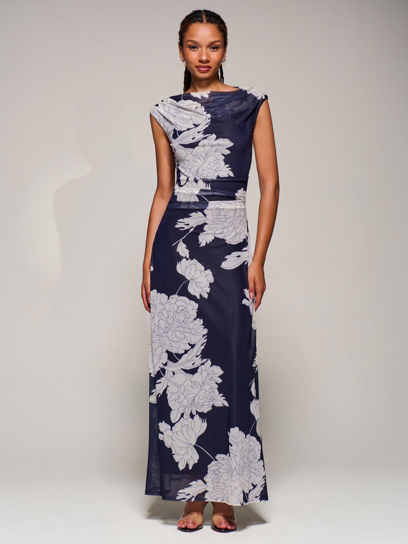 Image 6 of 7 of Jolie Moi Multiway Neckline Mesh Maxi Dress
