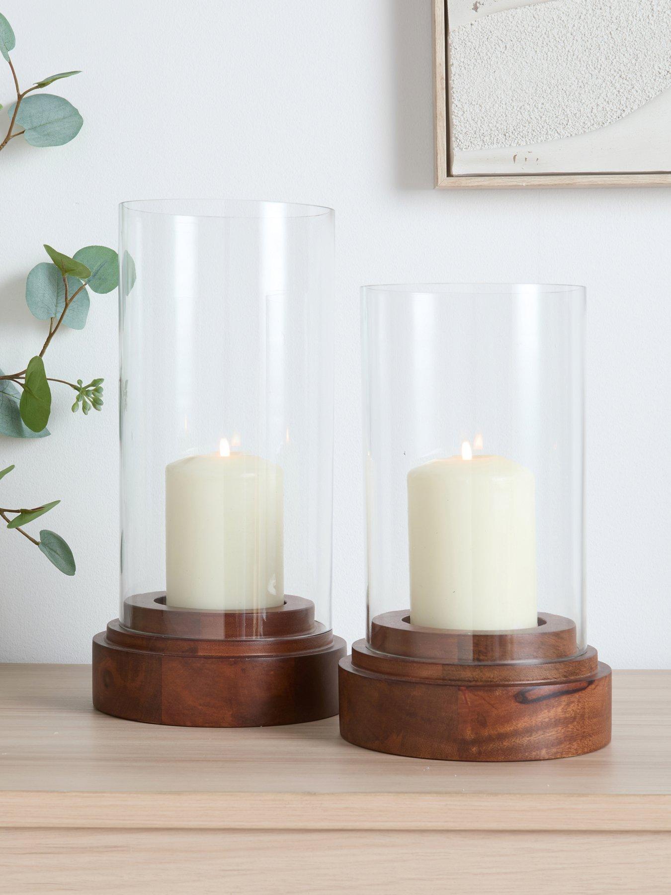 The Very Collection Set Of 2 Wooden Glass Hurricane in Brown