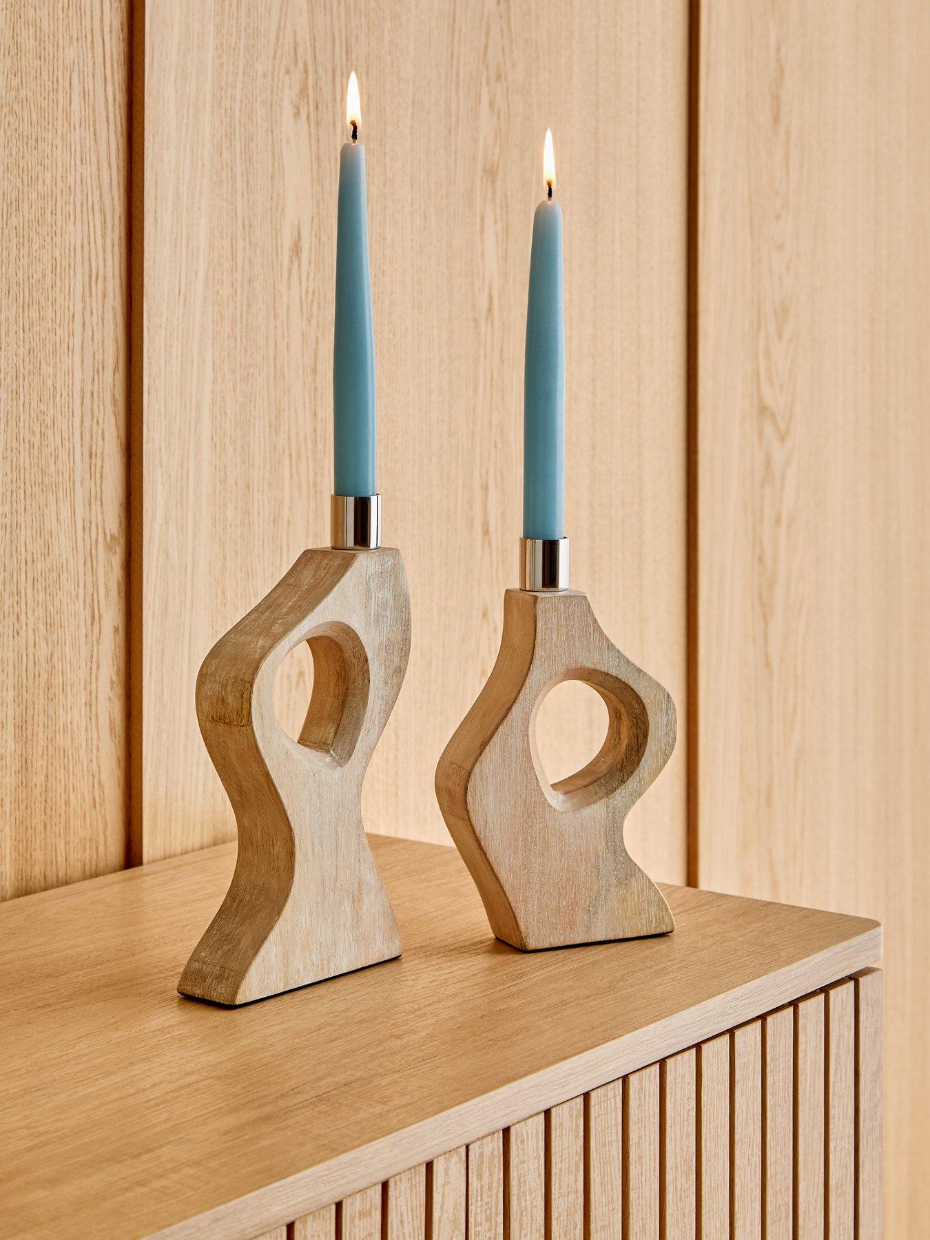 The Very Collection Set Of 2 Abstract Wood Candle Holders - Mango Wood