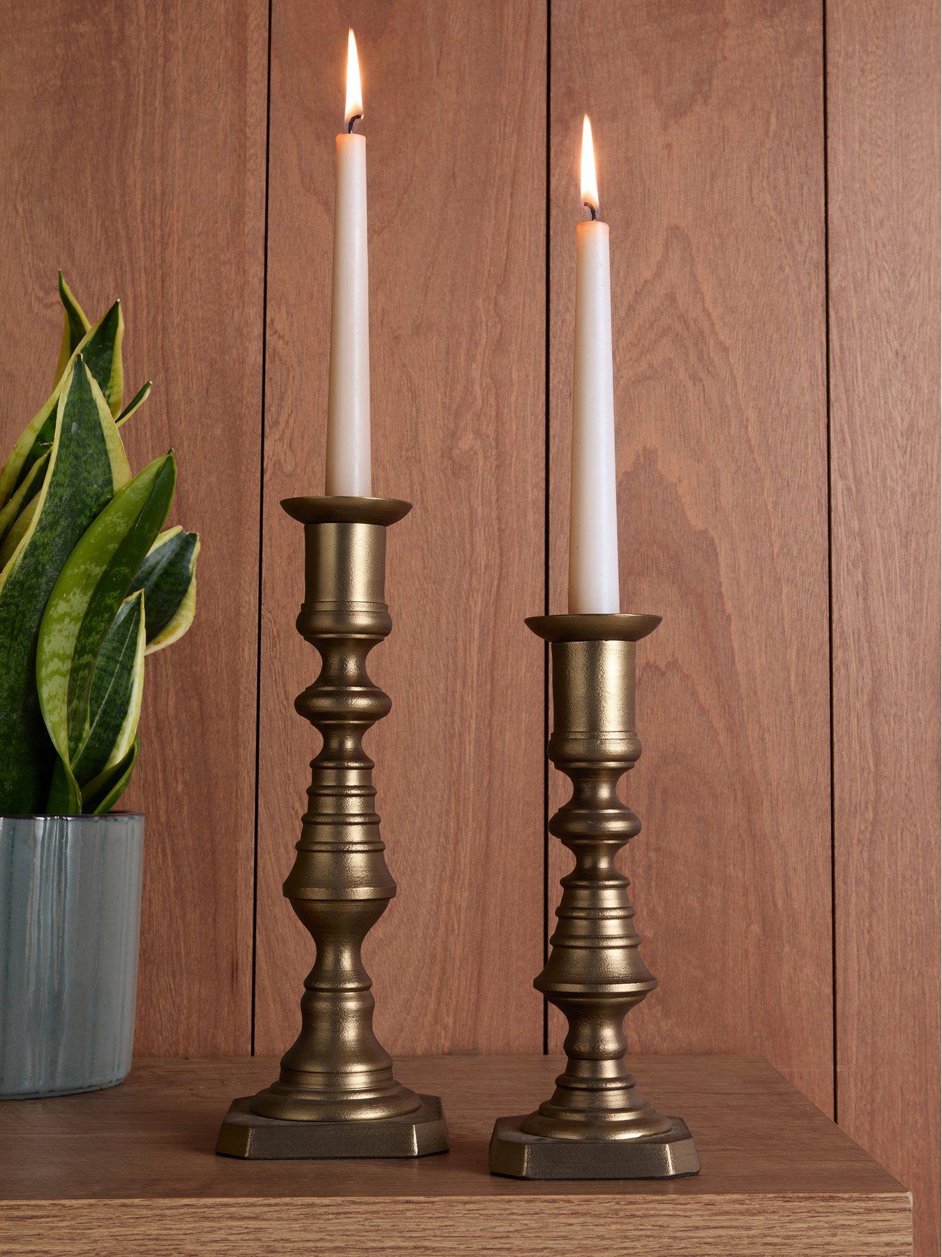The Very Collection Set Of 2 Antique Brass Candlestick Holders