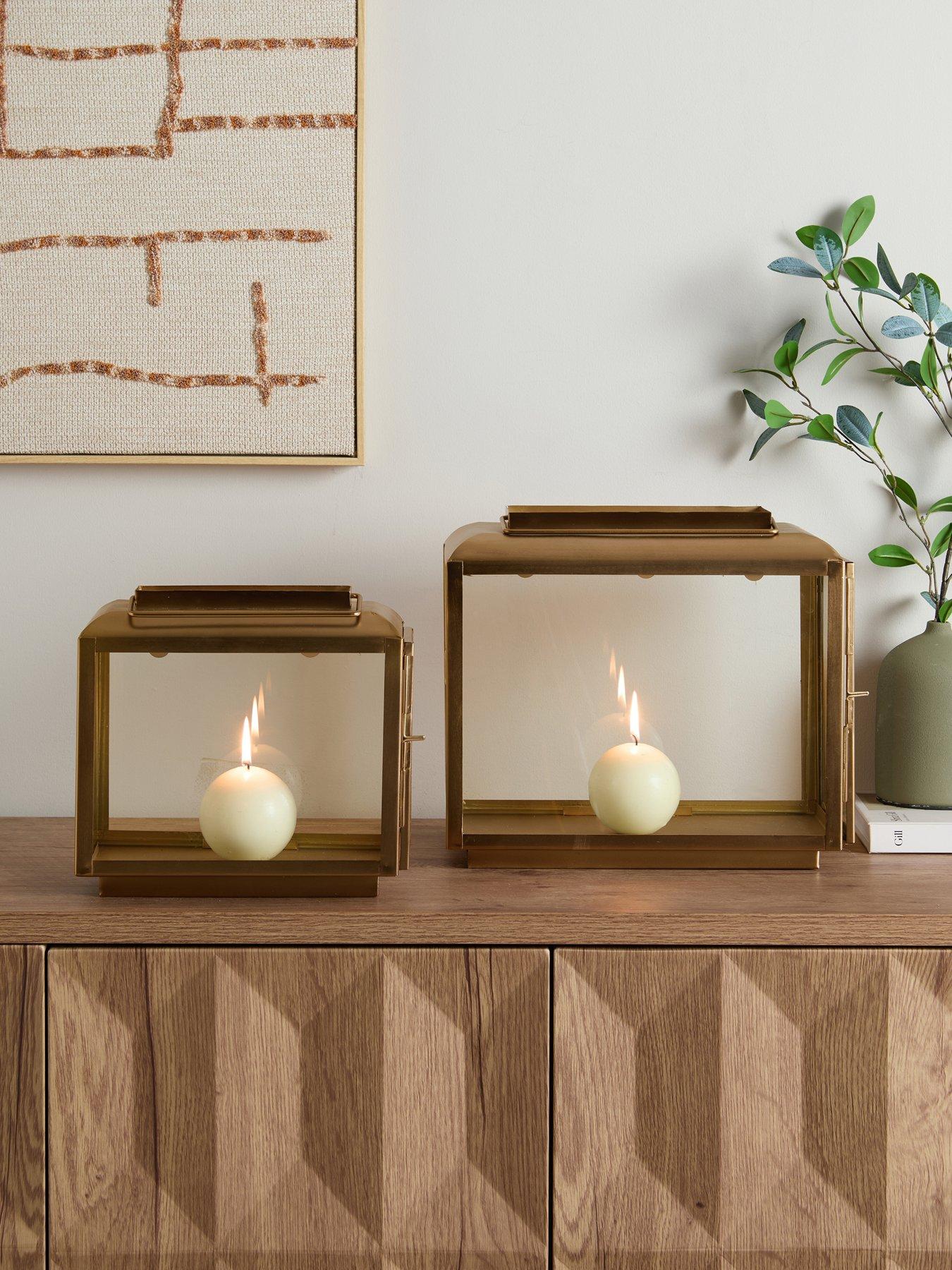 Image 1 of 8 of The Very Collection Set Of 2 Antique Brass Metal Lanterns
