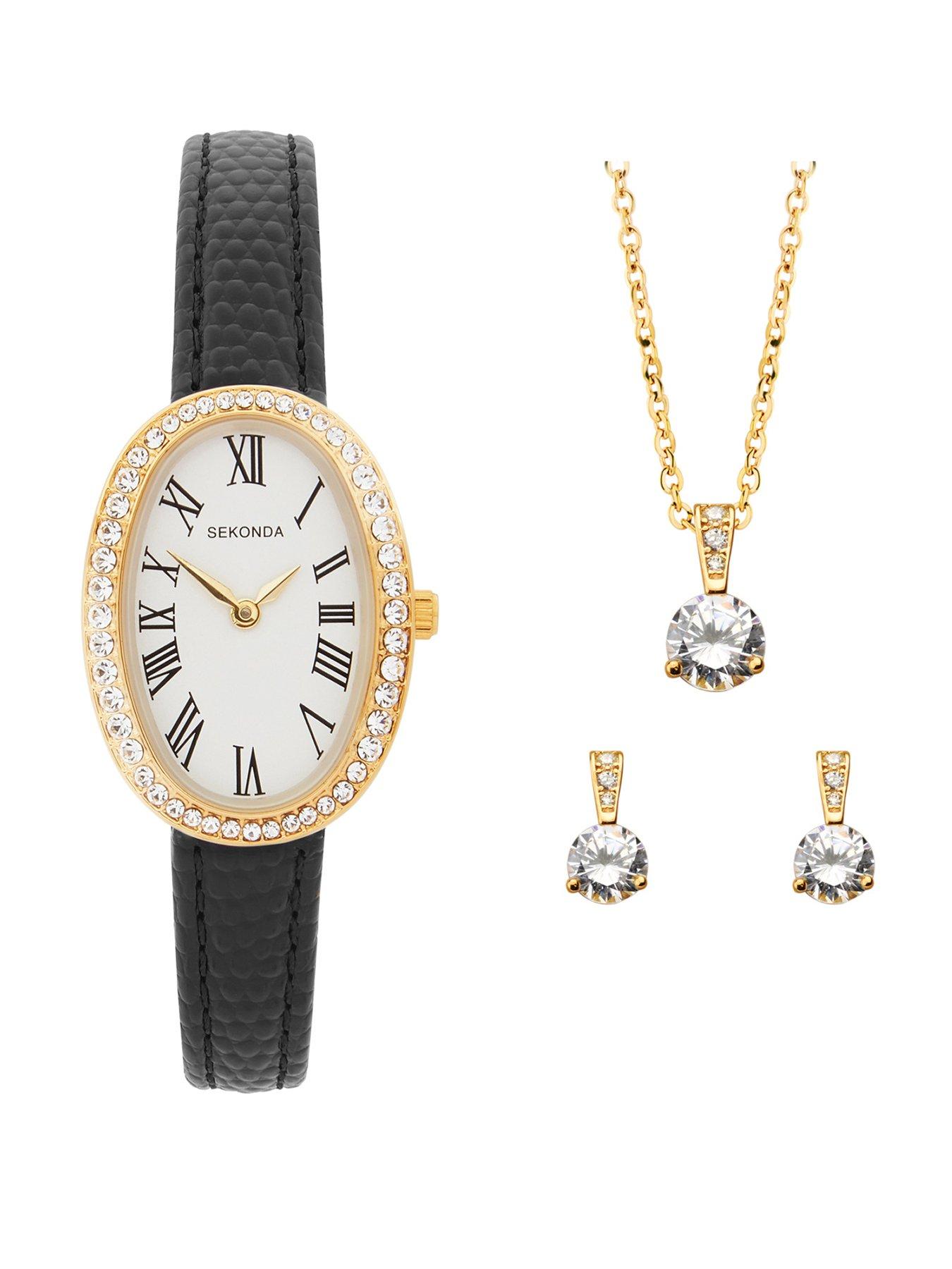sekonda-womens-bellamy-black-leather-strap-with-stone-set-white-dial-matching-pendant-and-stud-earrings-analogue-gift-set