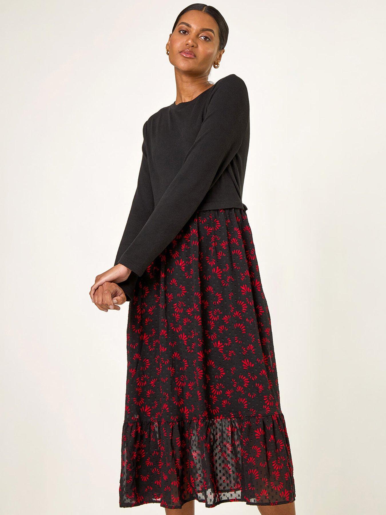 Roman Contrast Print Mesh Skirt Midi Dress