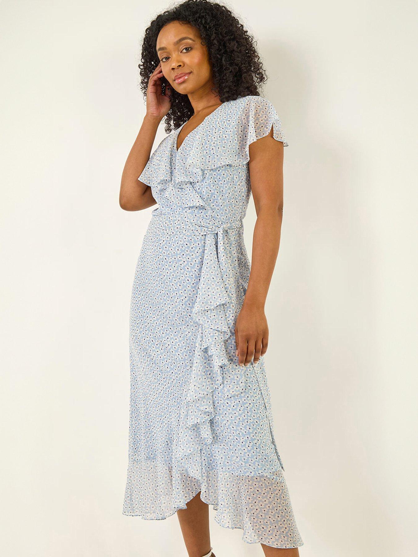 Roman Petite Ditsy Floral Frill Midi Dress