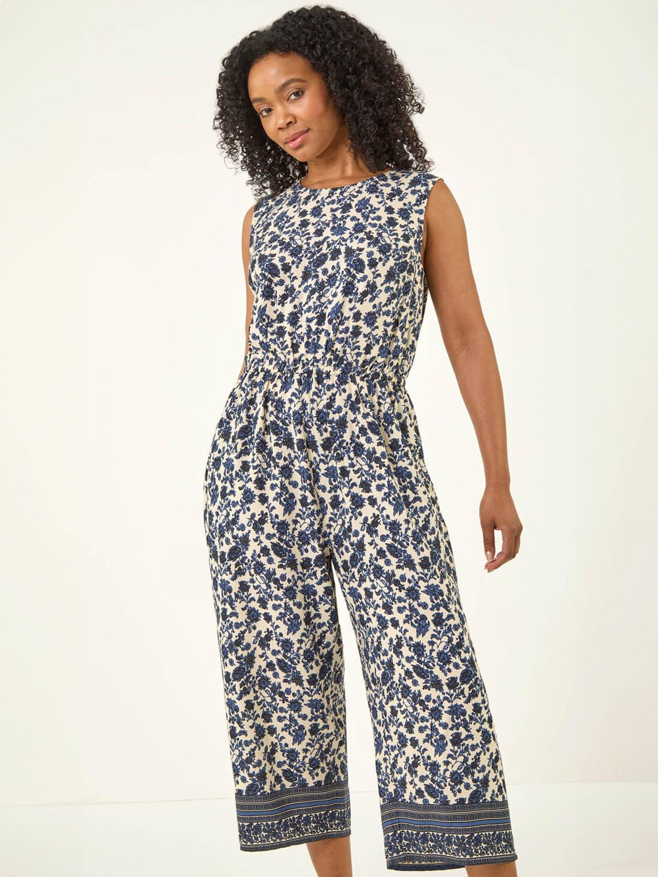 Image 5 of 5 of Roman Petite Printed Cropped Jumpsuit