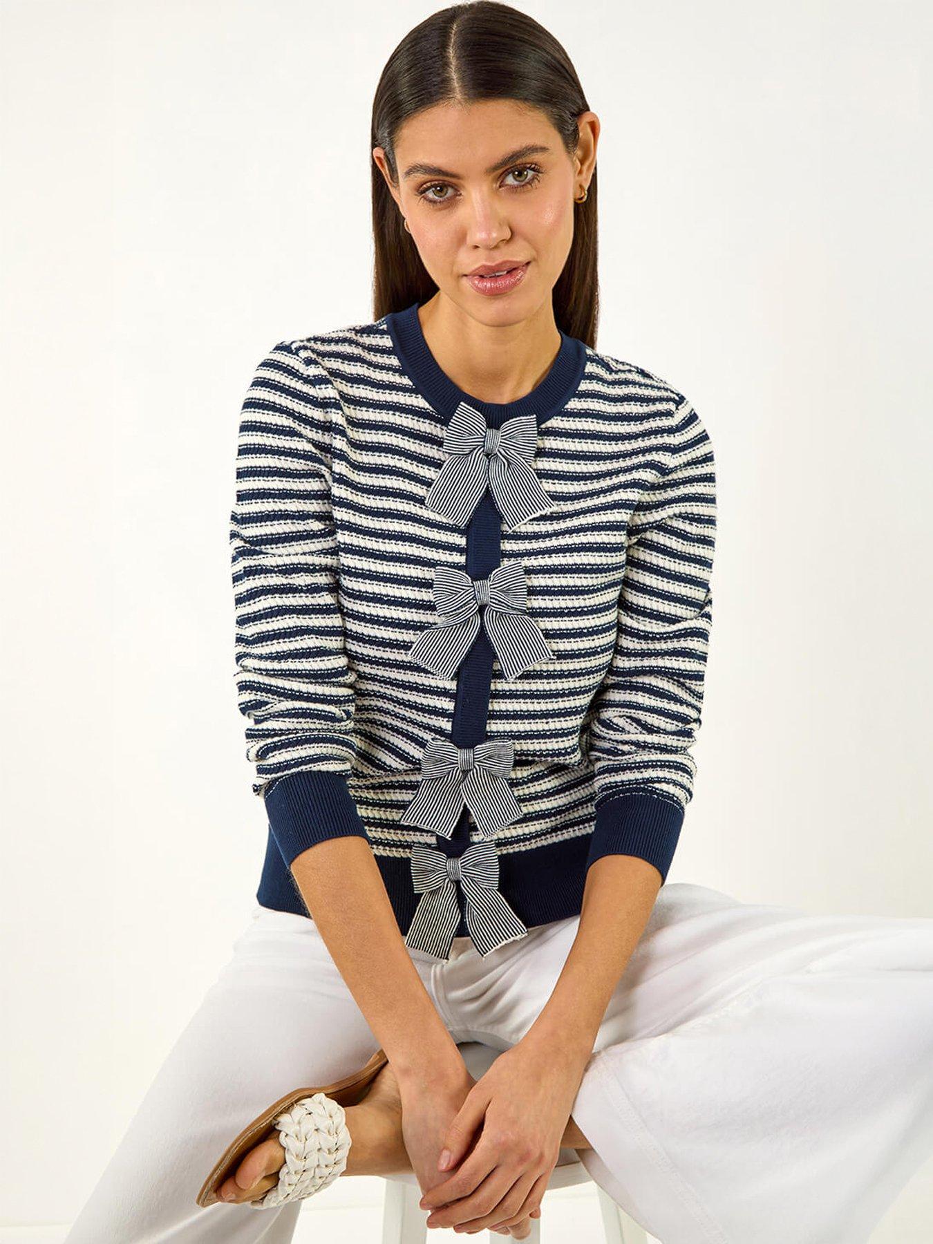 Image 4 of 5 of Roman Stripe Bow Front Cardigan