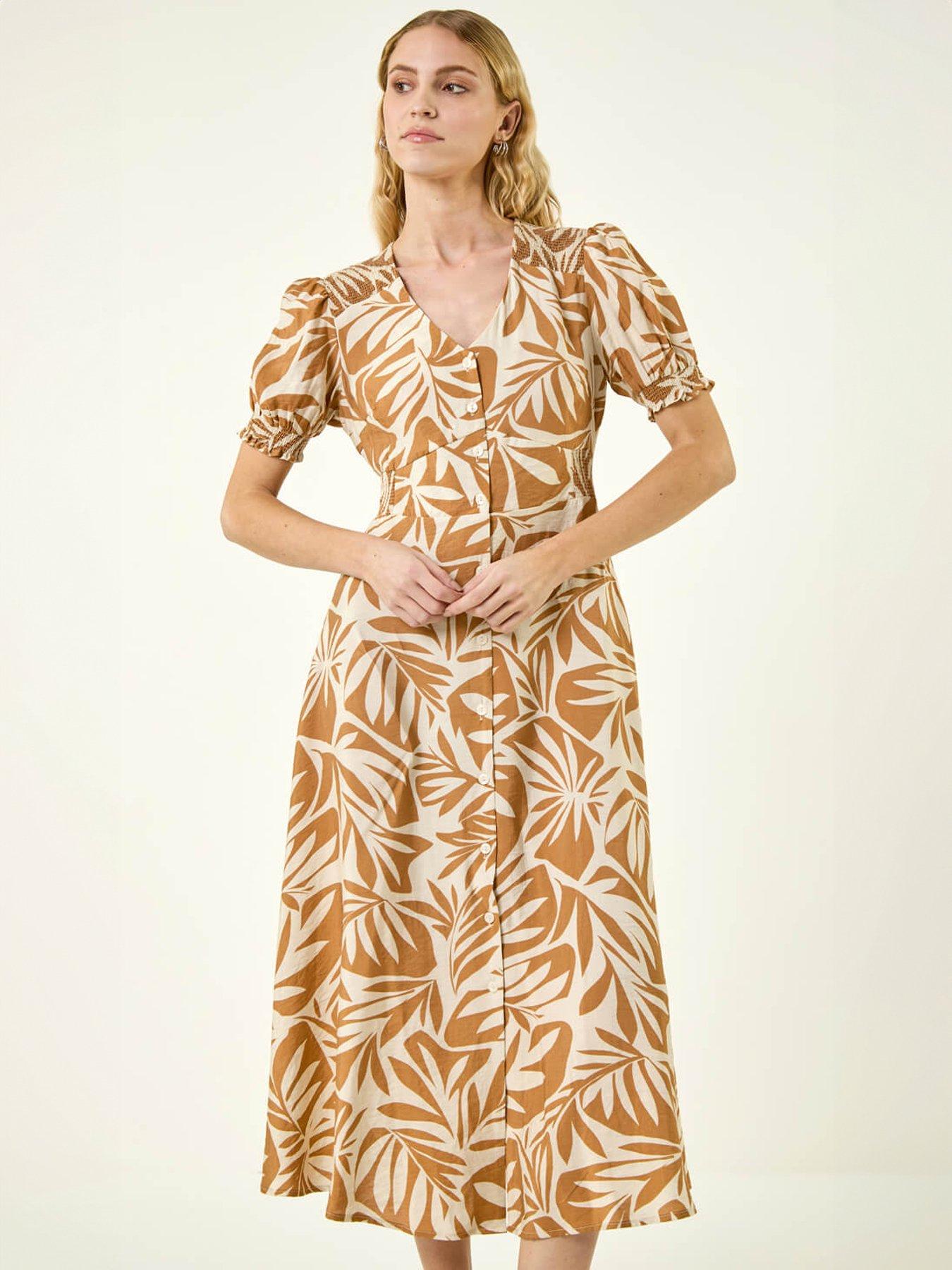 Image 3 of 5 of Roman Abstract Print Button Midi Dress