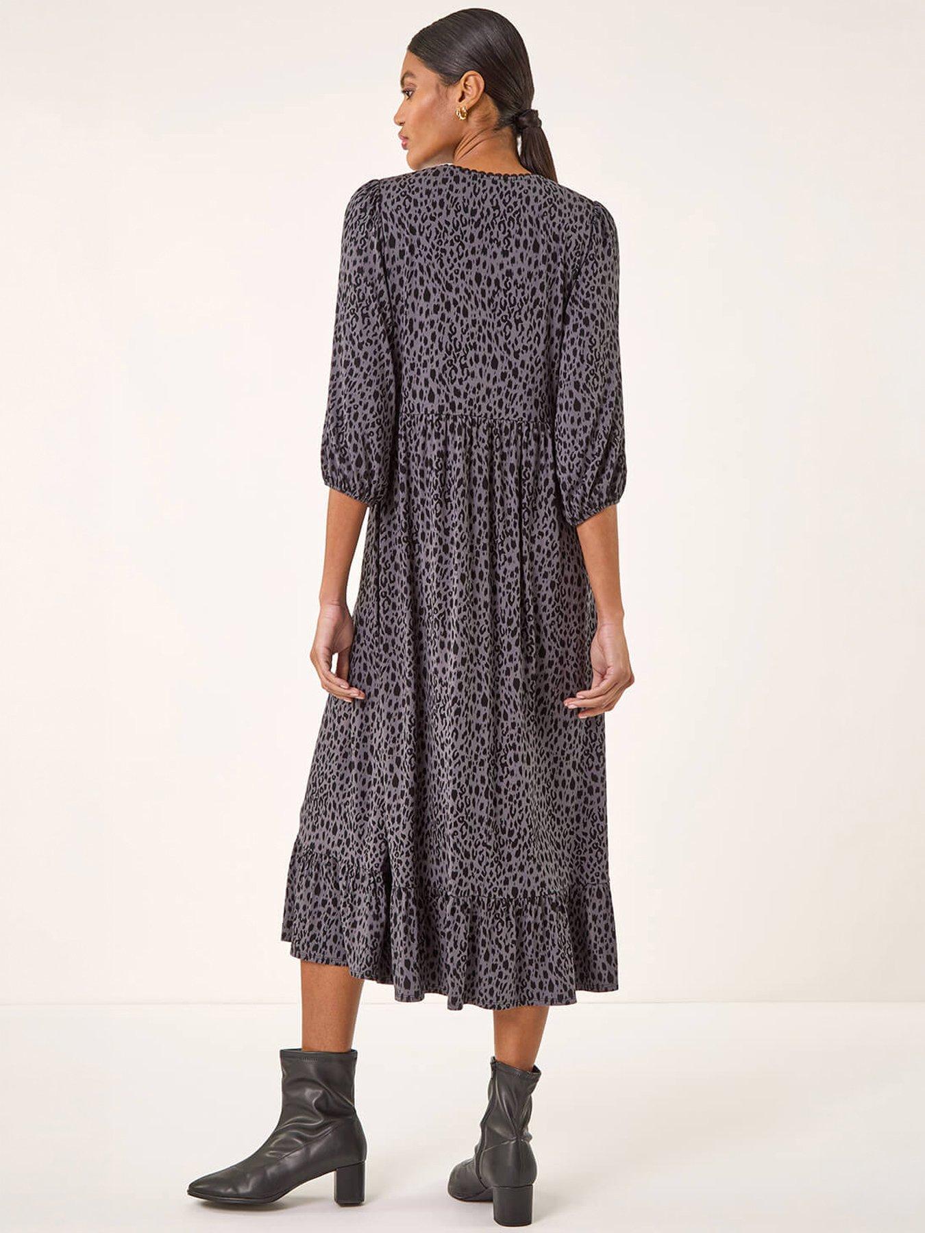 Image 2 of 5 of Roman Animal Print Lace Trim Stretch Dress