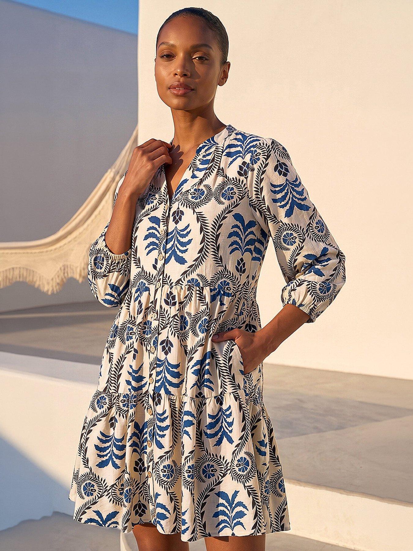 Image 1 of 5 of Roman Leaf Border Print Smock Dress