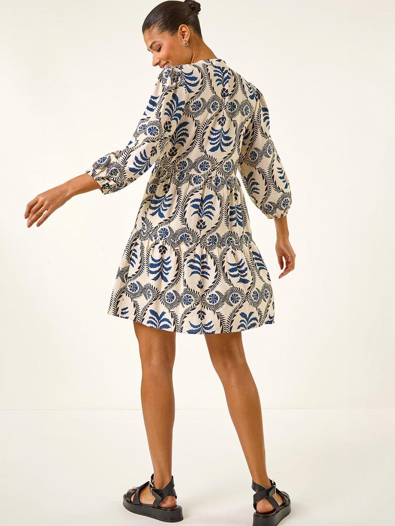Image 2 of 5 of Roman Leaf Border Print Smock Dress