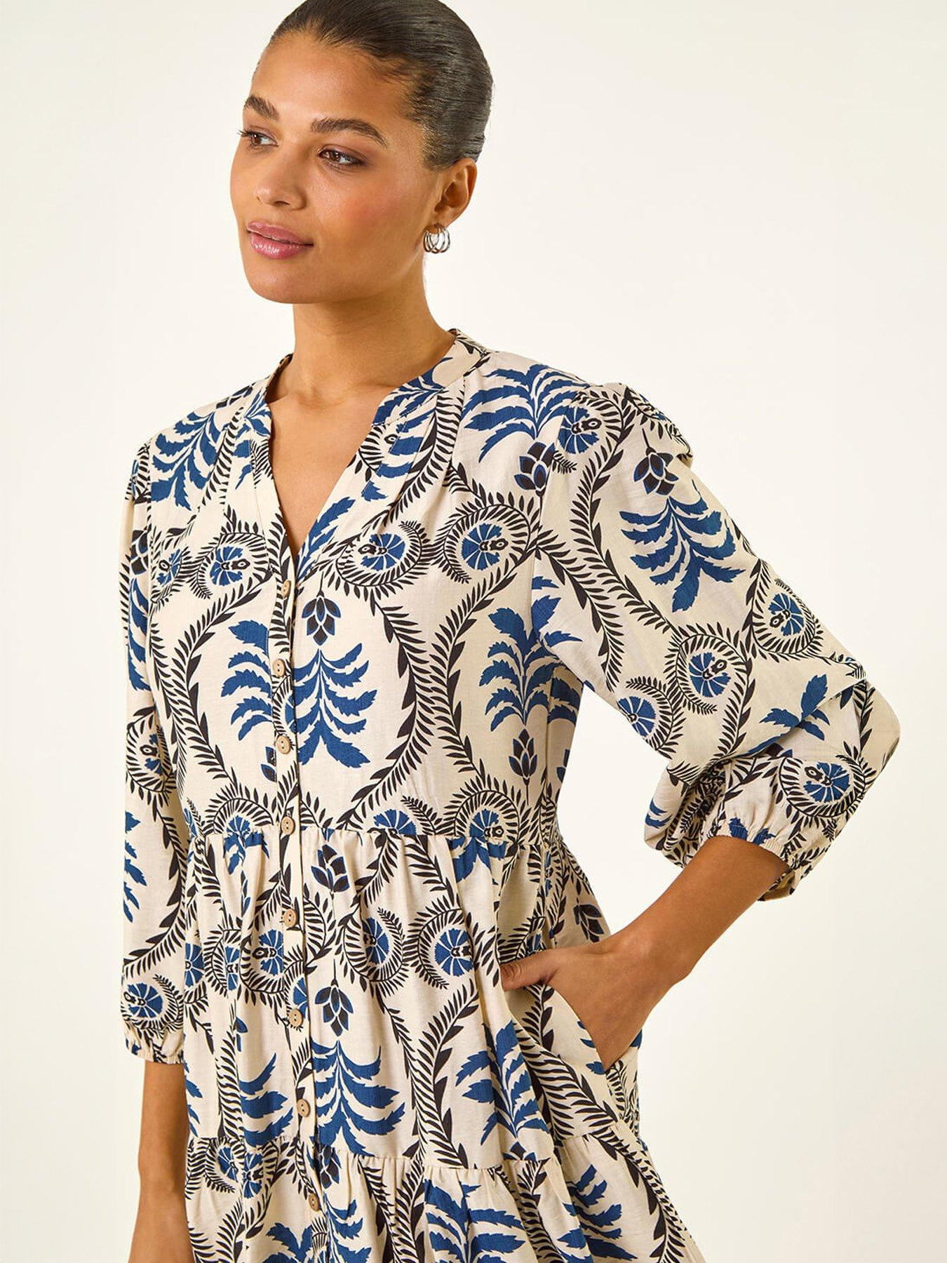 Image 4 of 5 of Roman Leaf Border Print Smock Dress