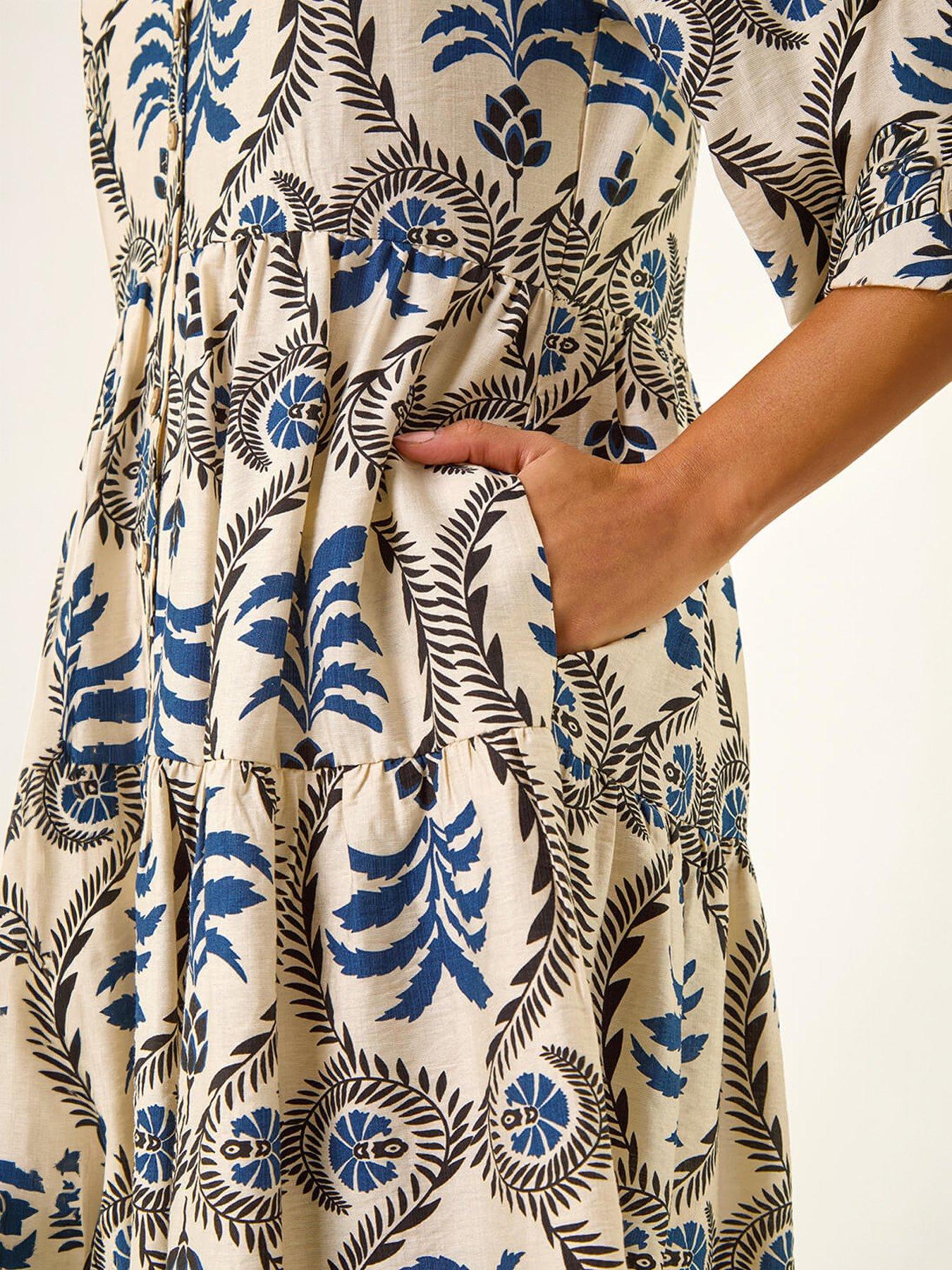 Image 5 of 5 of Roman Leaf Border Print Smock Dress