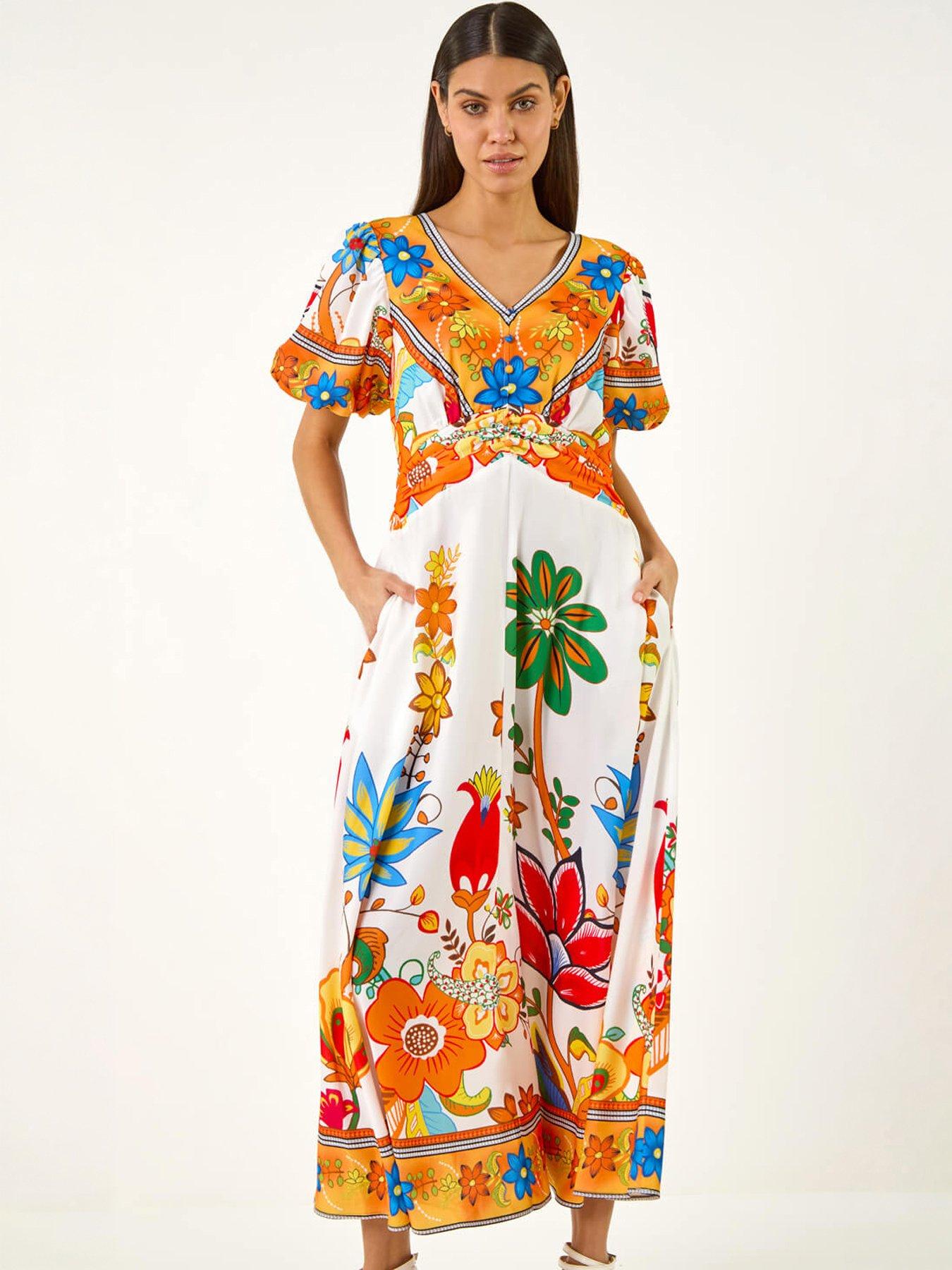 Image 1 of 5 of Roman Floral Border Midi Dress