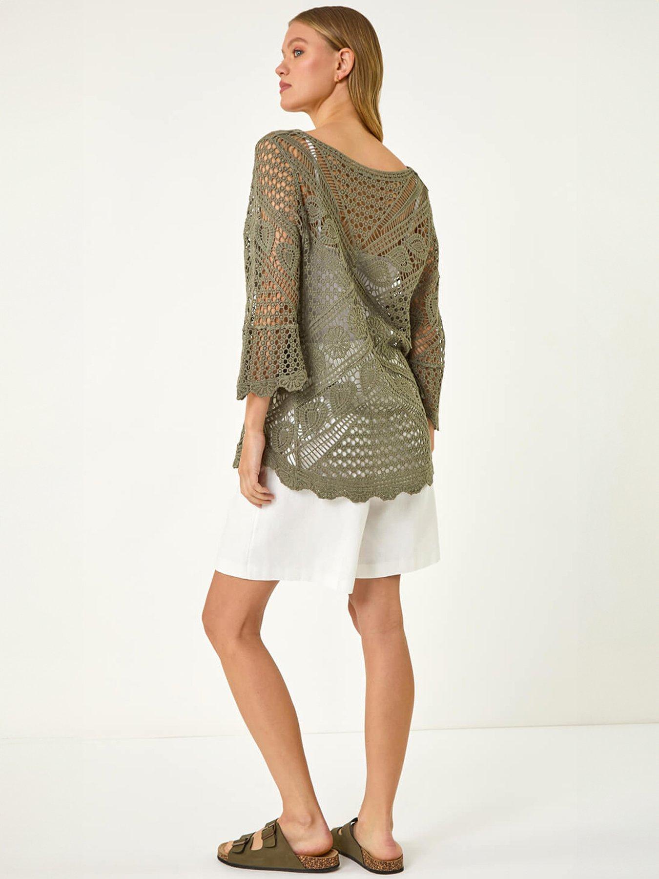 Roman Crochet Lace V-Neck Open Knit