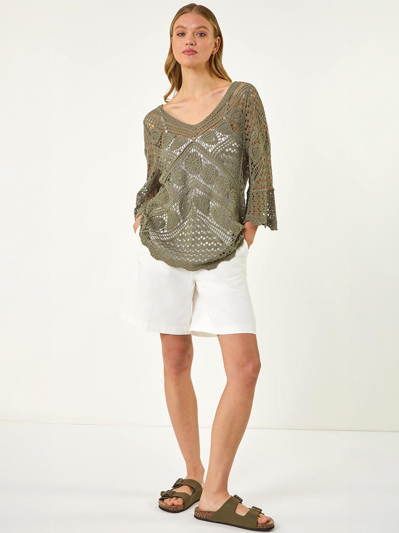 Image 3 of 5 of Roman Crochet Lace V-Neck Open Knit
