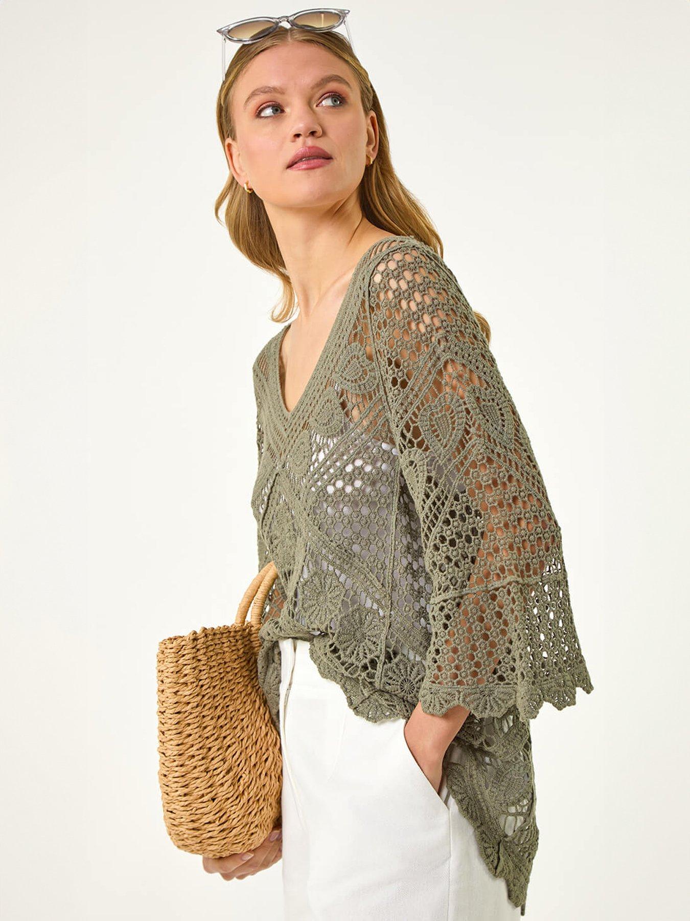 Image 4 of 5 of Roman Crochet Lace V-Neck Open Knit