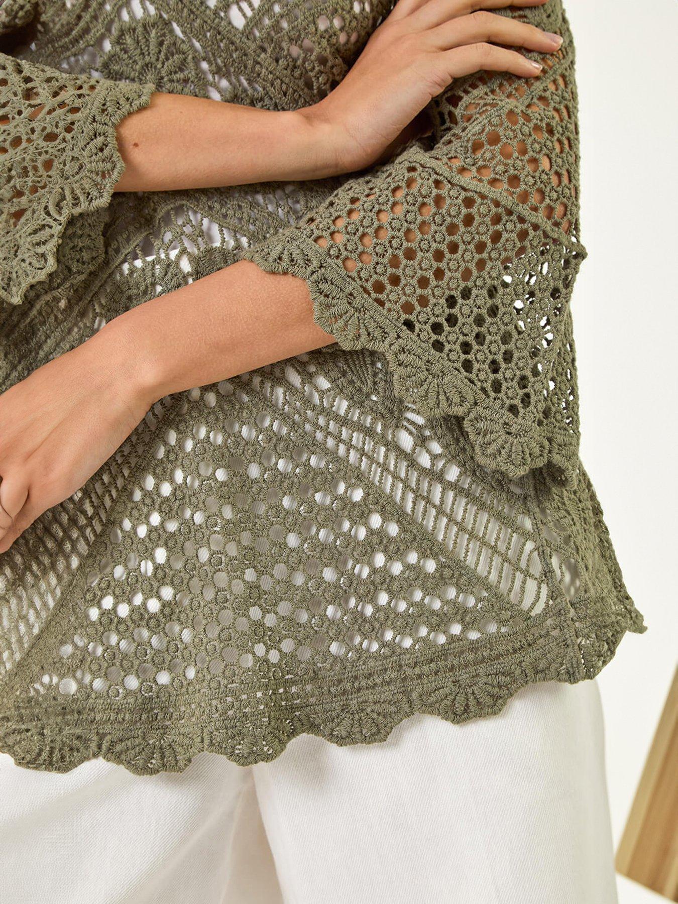 Image 5 of 5 of Roman Crochet Lace V-Neck Open Knit