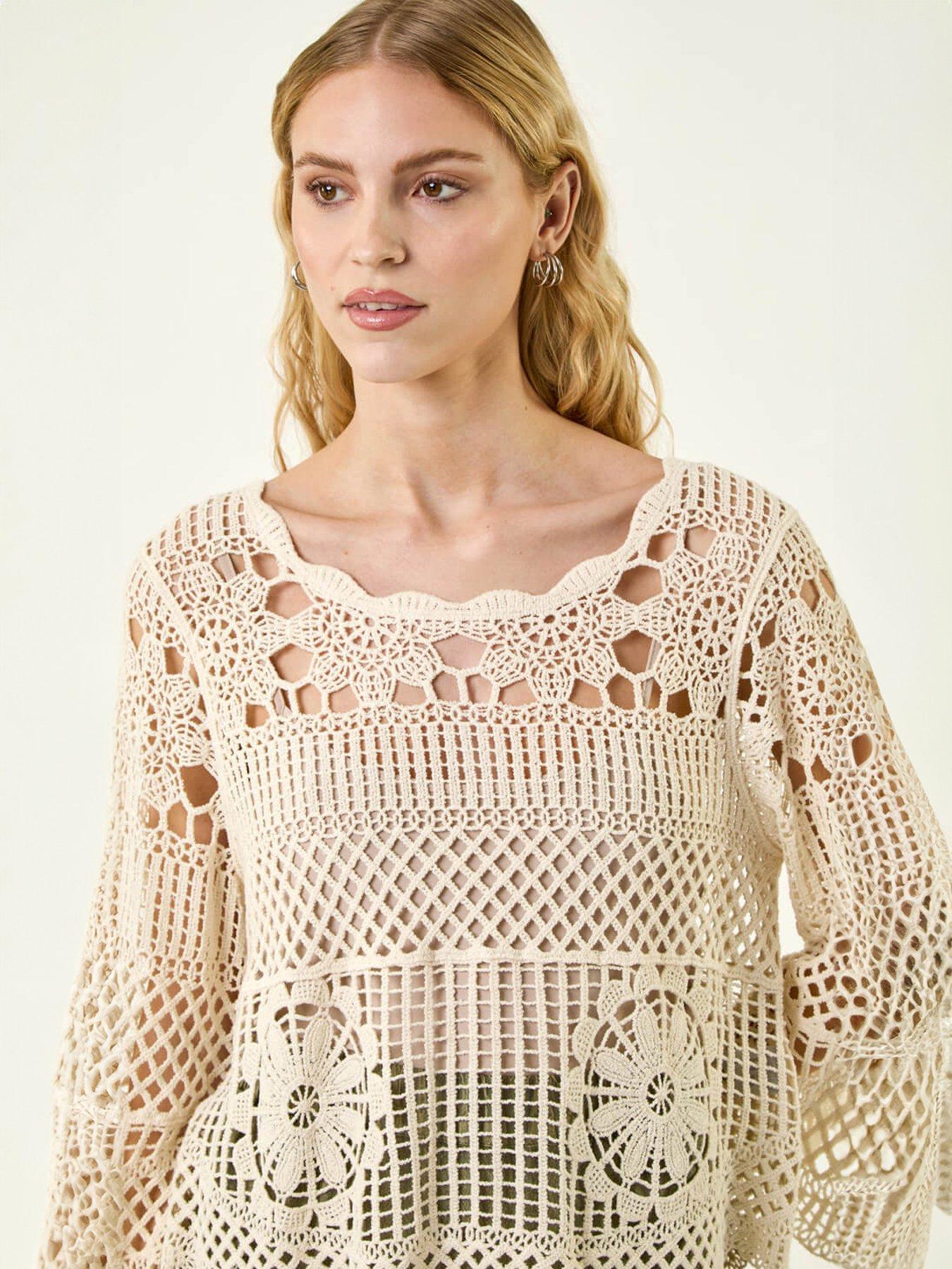 Image 4 of 5 of Roman Crochet Knit Flared Sleeve Top