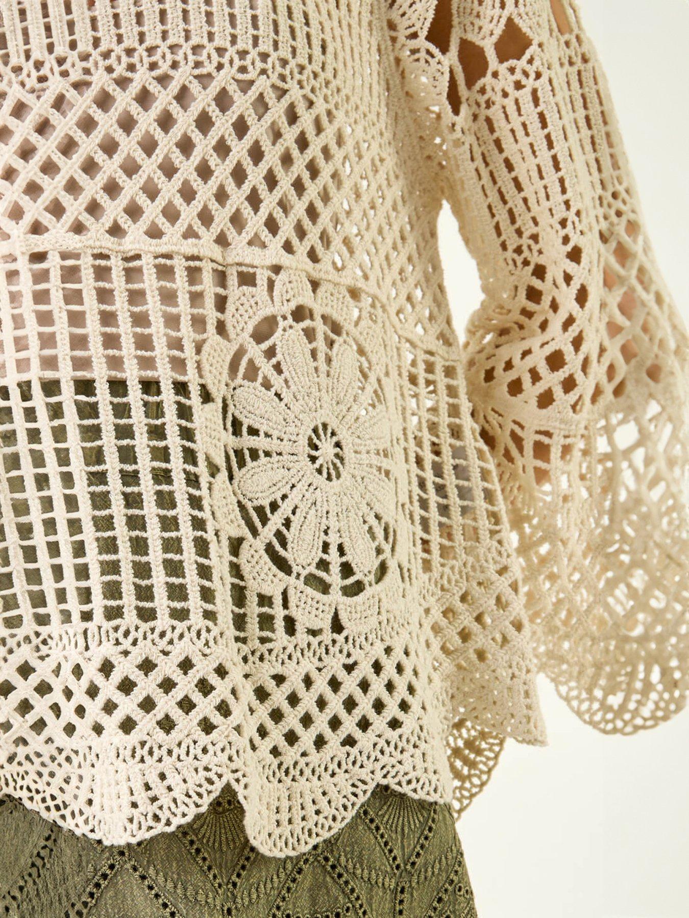 Image 5 of 5 of Roman Crochet Knit Flared Sleeve Top