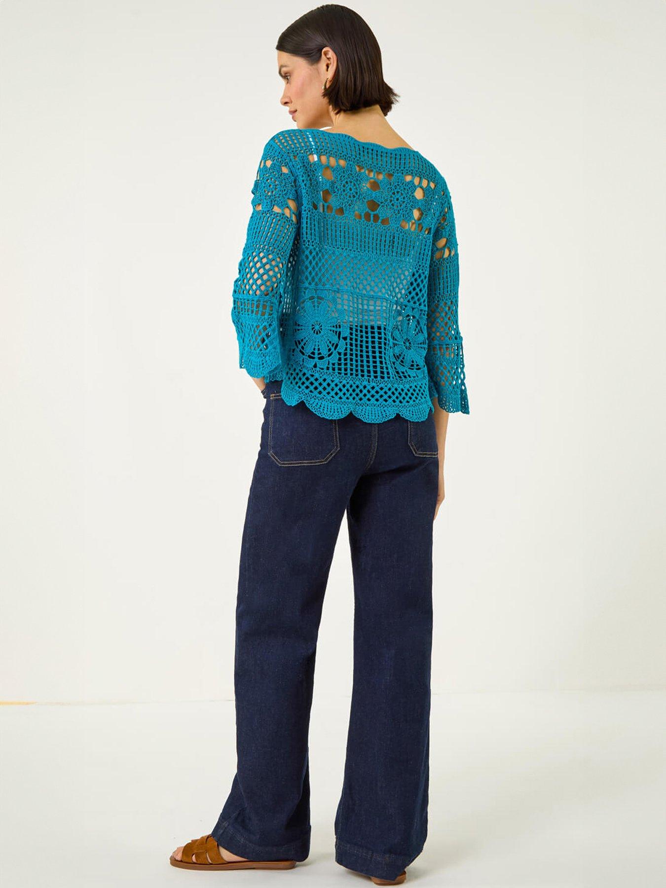Image 2 of 5 of Roman Crochet Knit Flared Sleeve Top