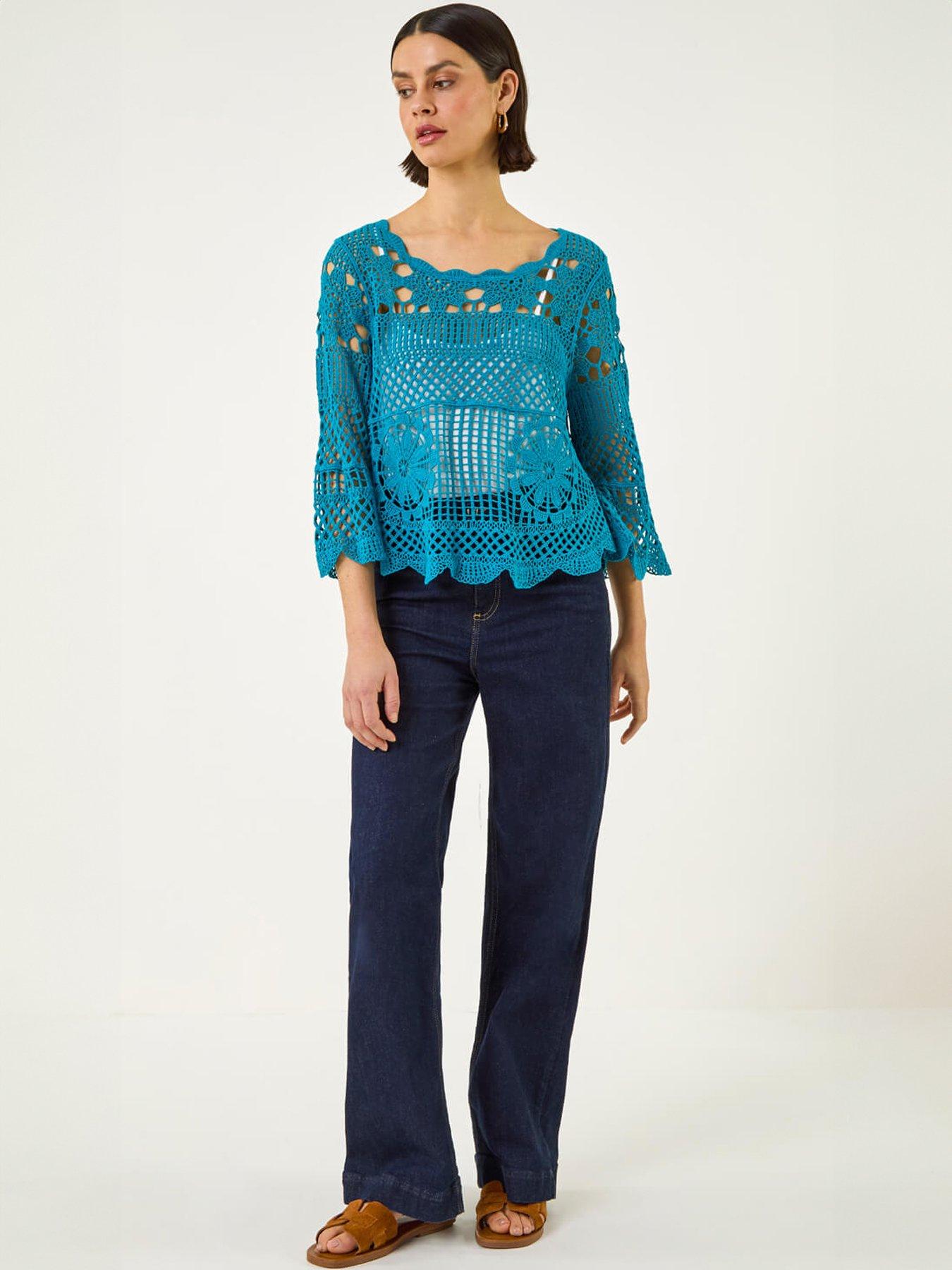 Image 3 of 5 of Roman Crochet Knit Flared Sleeve Top
