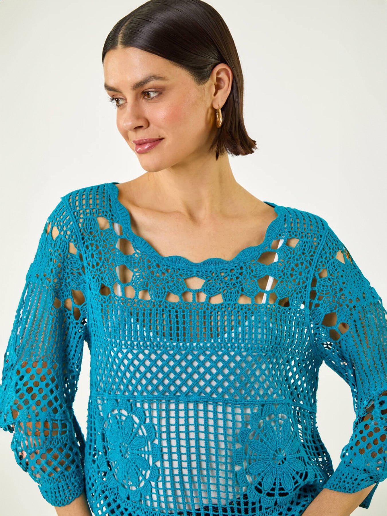 Image 4 of 5 of Roman Crochet Knit Flared Sleeve Top