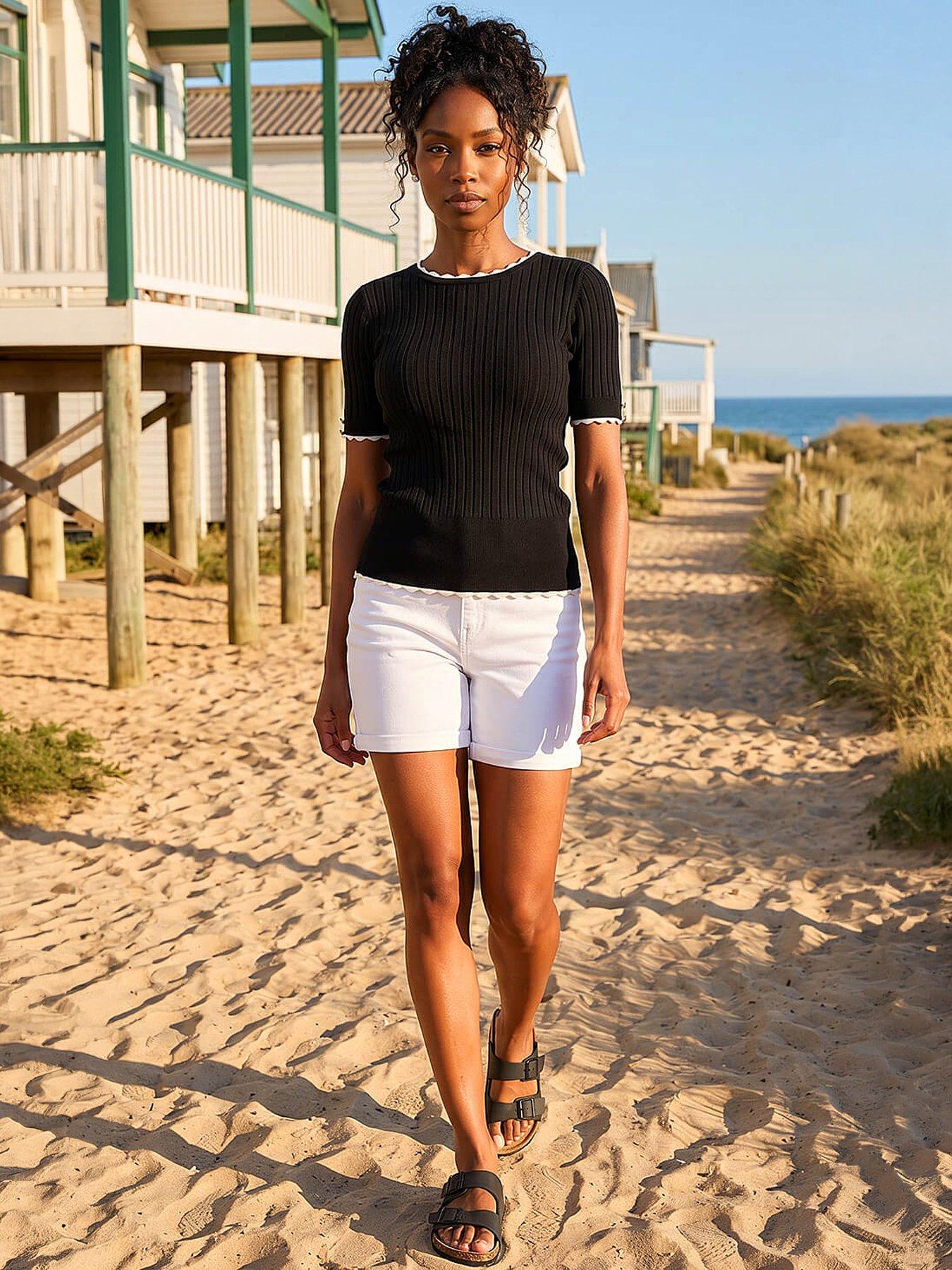 Roman Button Detail Ribbed Knit Top