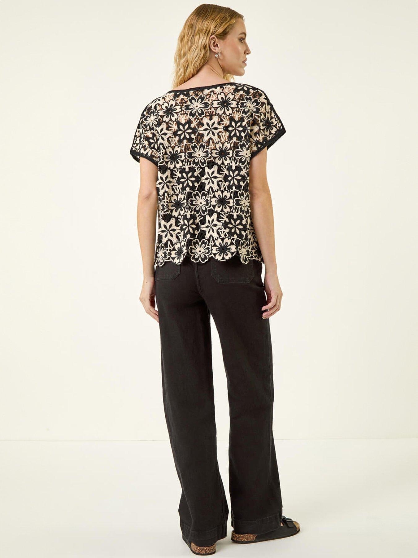 Image 2 of 5 of Roman Floral Crochet Knit Top